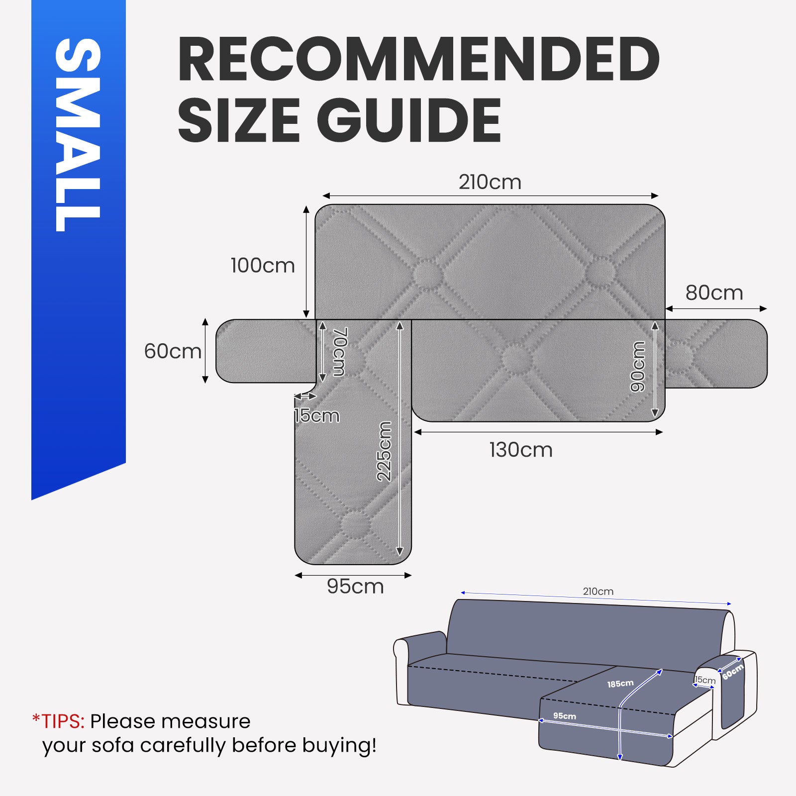 Ystyle Waterproof 2 Seater Corner Sofa Cover Reversible 210 cm