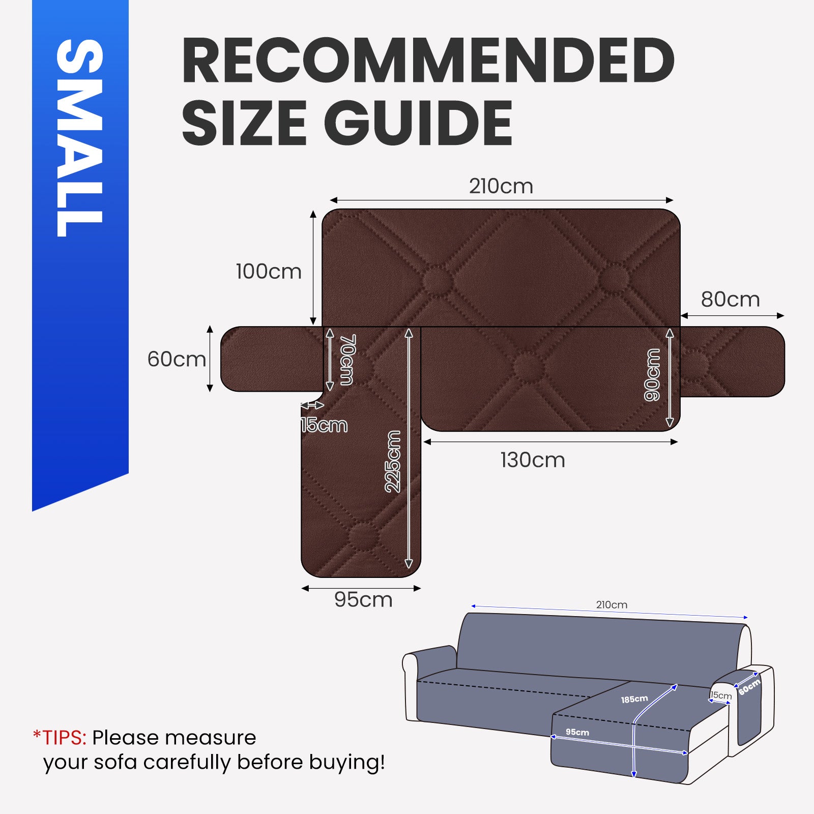 Ystyle Waterproof 2 Seater Corner Sofa Cover Reversible 210 cm