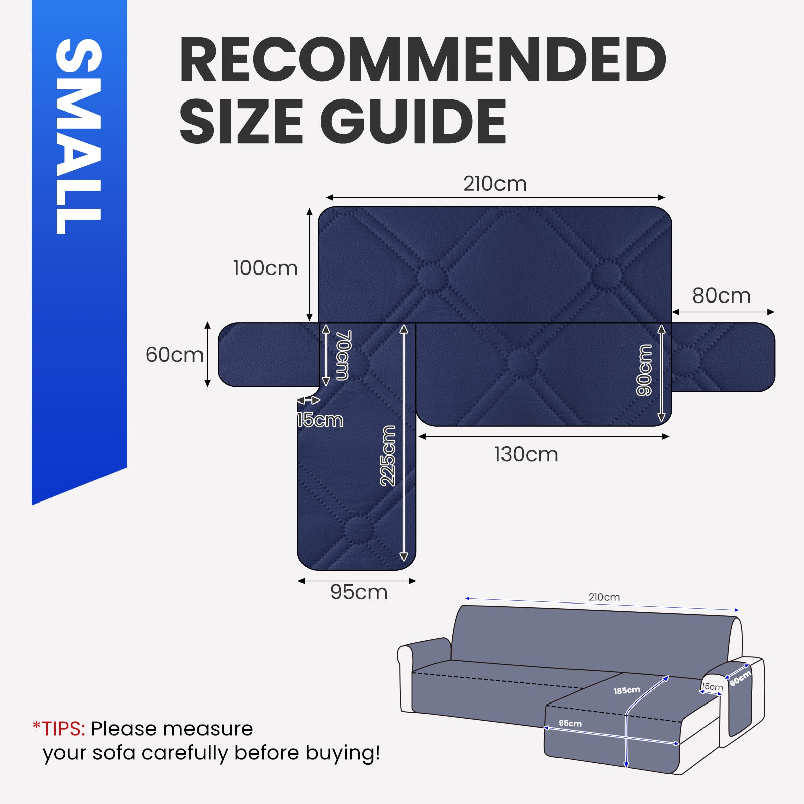 Ystyle Waterproof 2 Seater Corner Sofa Cover Reversible 210 cm