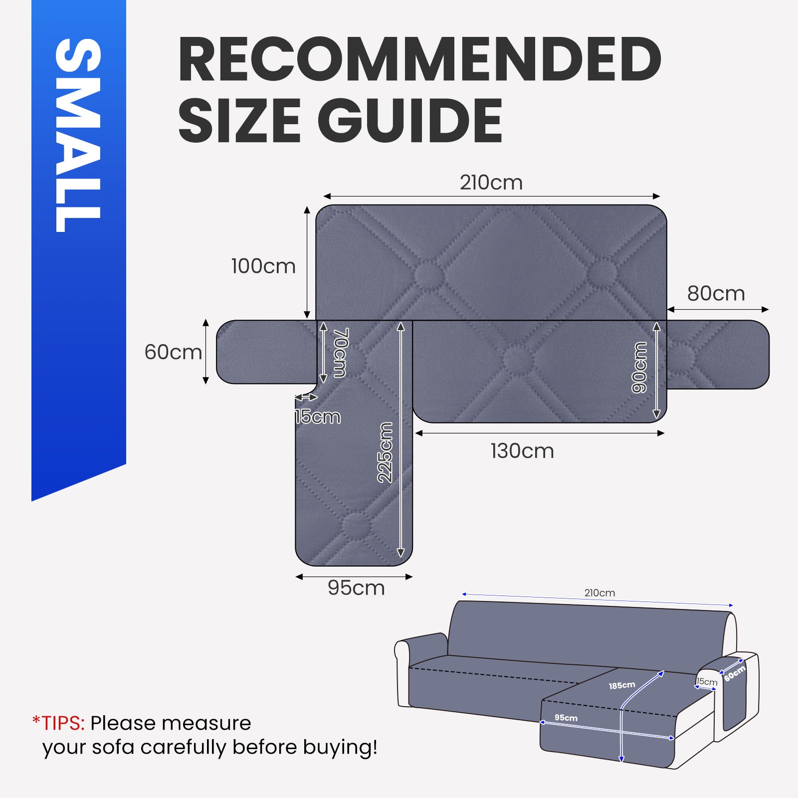 Ystyle Waterproof 2 Seater Corner Sofa Cover Reversible 210 cm