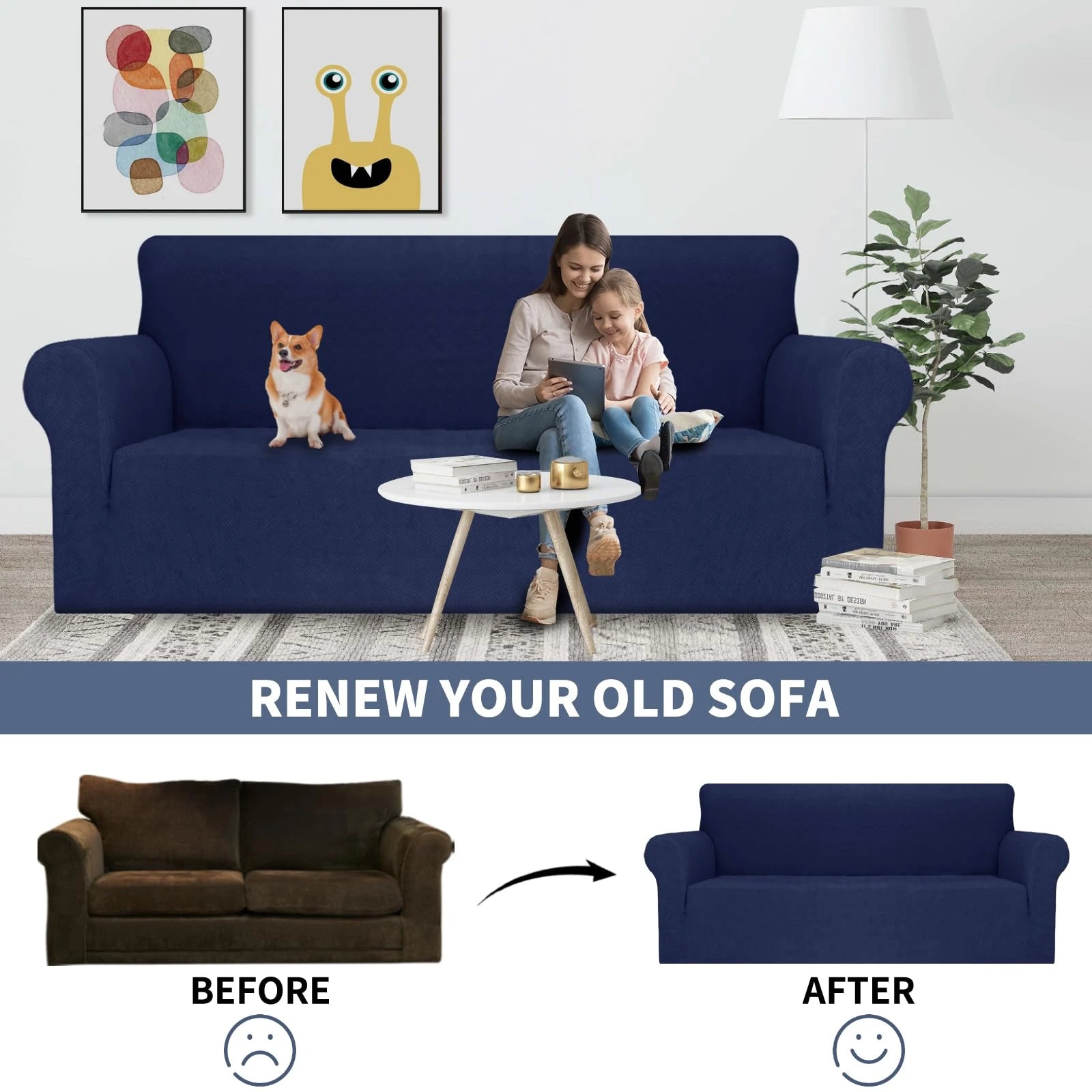 YSTYLE 4 Seater Sofa Cover – Stretch Fit, Anti-Slip, Pet-Proof, Full Coverage, Washable,Rhombic