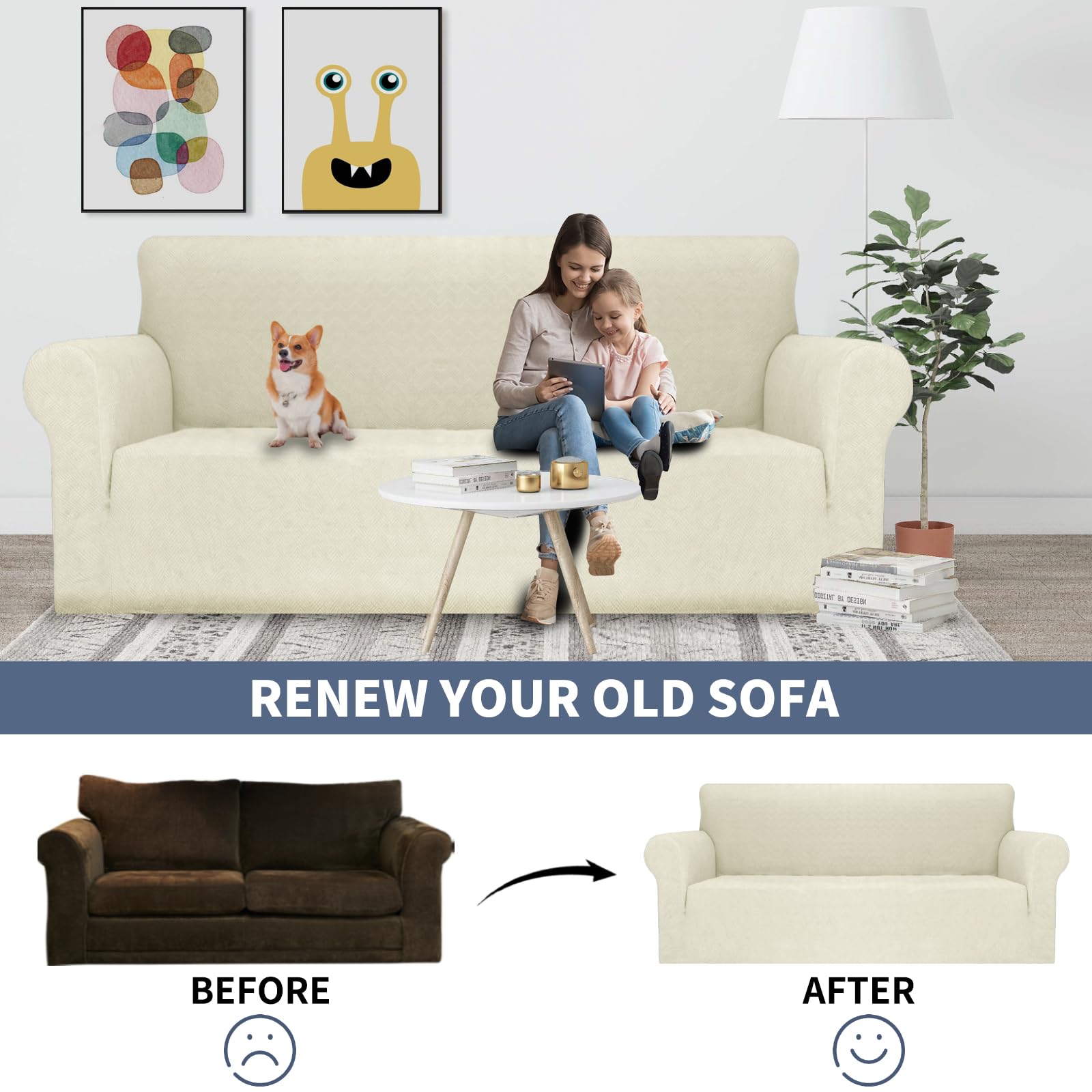 YSTYLE Cubierta de Sofá para 3 Personas – Ajuste Elástico, Antideslizante, Resistente a los Animales Domésticos, Cobertura Completa, Lavable, Diamante