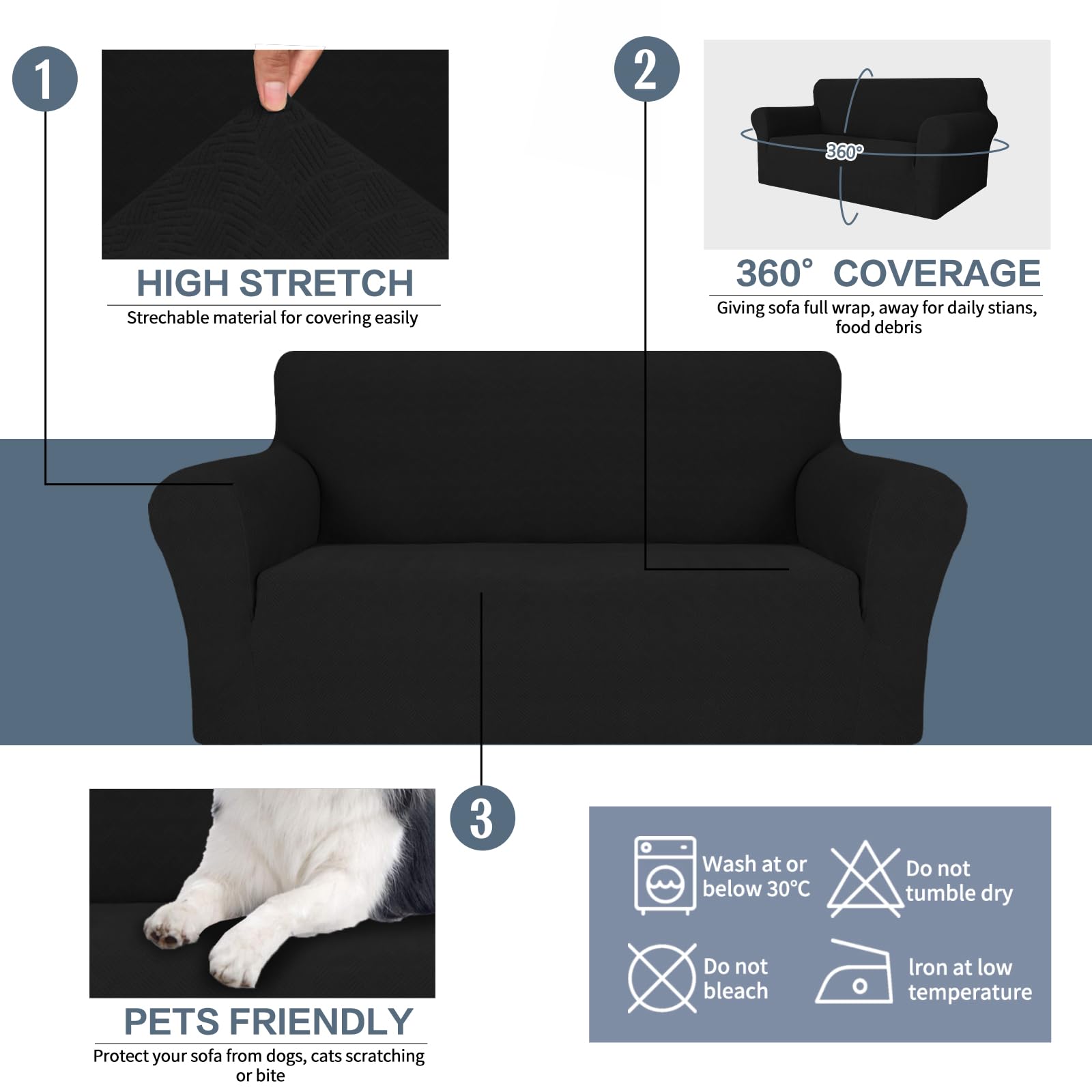 YSTYLE Cubierta de Sofá para 3 Personas – Ajuste Elástico, Antideslizante, Resistente a los Animales Domésticos, Cobertura Completa, Lavable, Diamante
