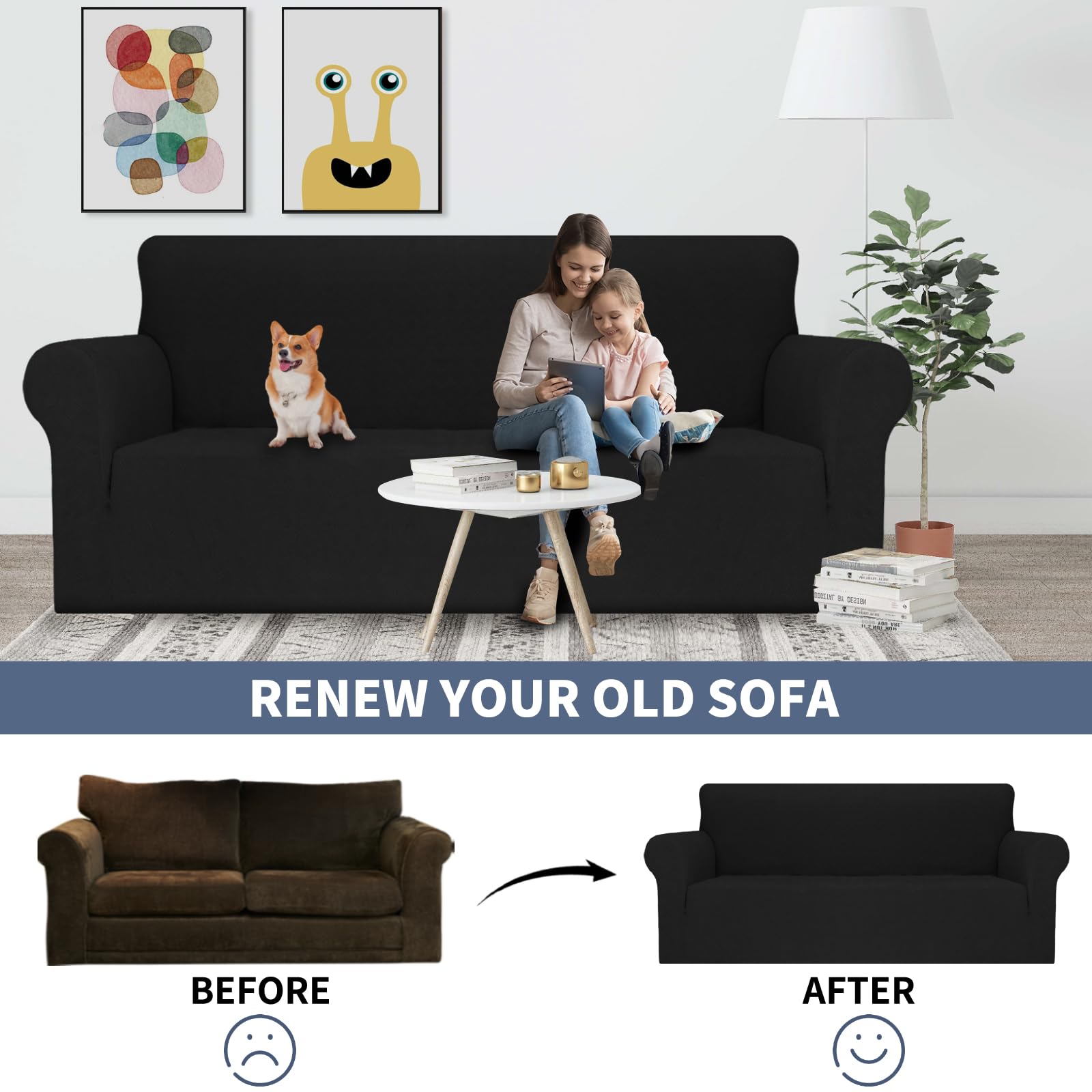 YSTYLE Housse de canapé 2 places extensible avec accoudoirs anti-dérapants lavable