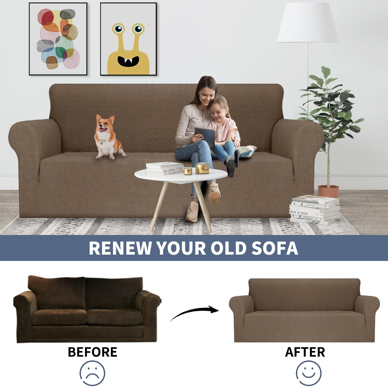 YSTYLE Cubierta de Sofá para 3 Personas – Ajuste Elástico, Antideslizante, Resistente a los Animales Domésticos, Cobertura Completa, Lavable, Diamante