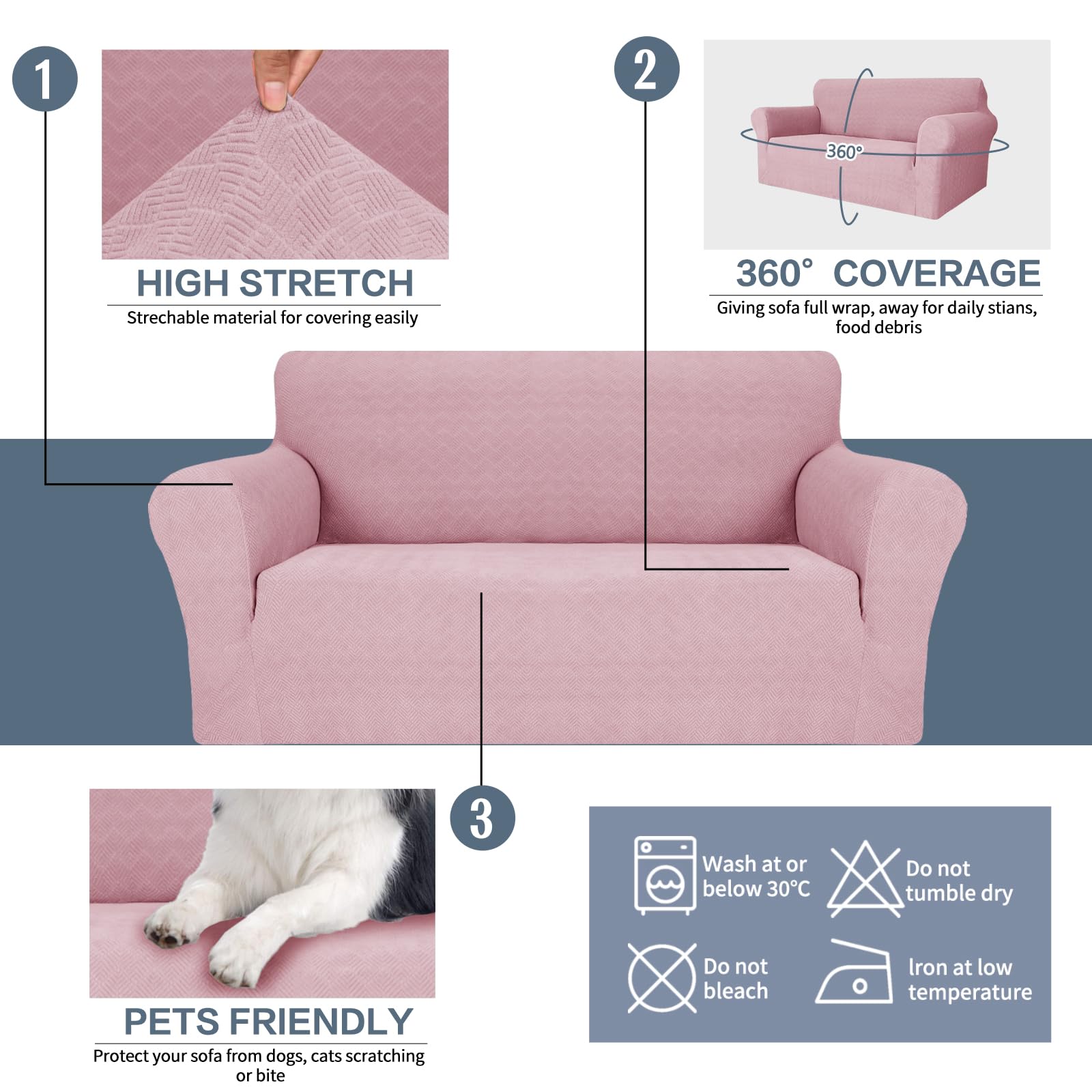 YSTYLE Cubierta de Sofá para 3 Personas – Ajuste Elástico, Antideslizante, Resistente a los Animales Domésticos, Cobertura Completa, Lavable, Diamante
