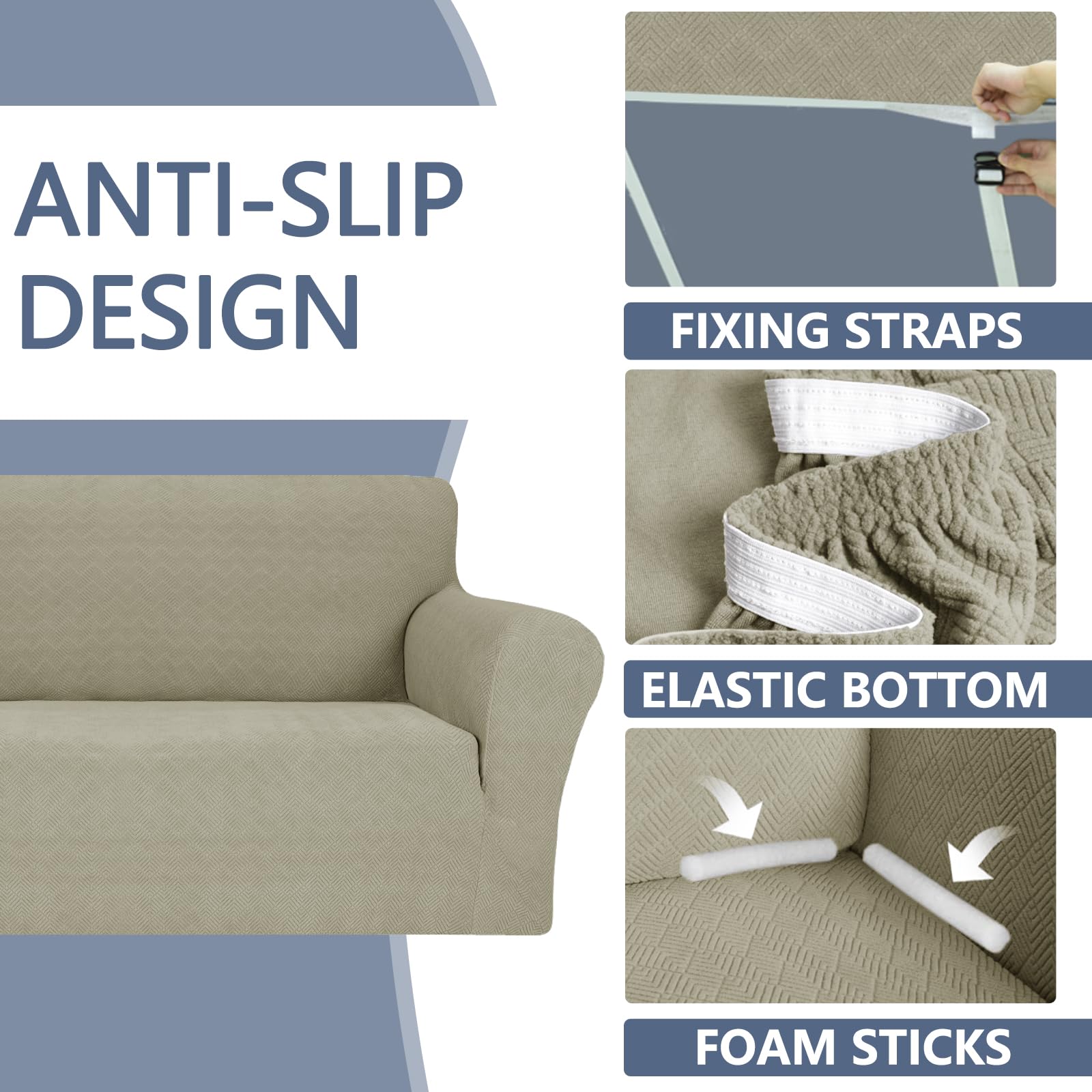 YSTYLE élastique 3 Seater canapé couverture with accoudoirs antidérapant lavable