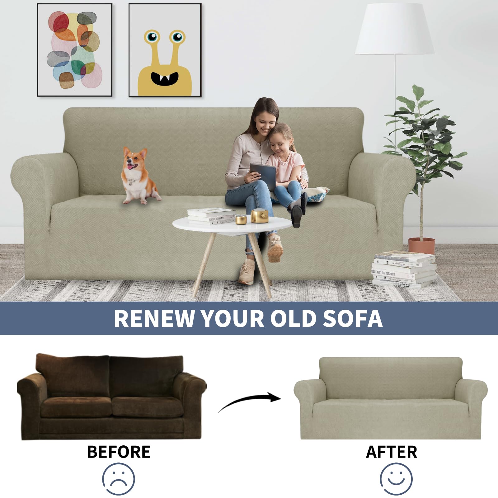 YSTYLE Cubierta de Sofá para 4 Personas – Ajuste Elástico, Antideslizante, Resistente a los Animales Domésticos, Cobertura Completa, Lavable, Diamante