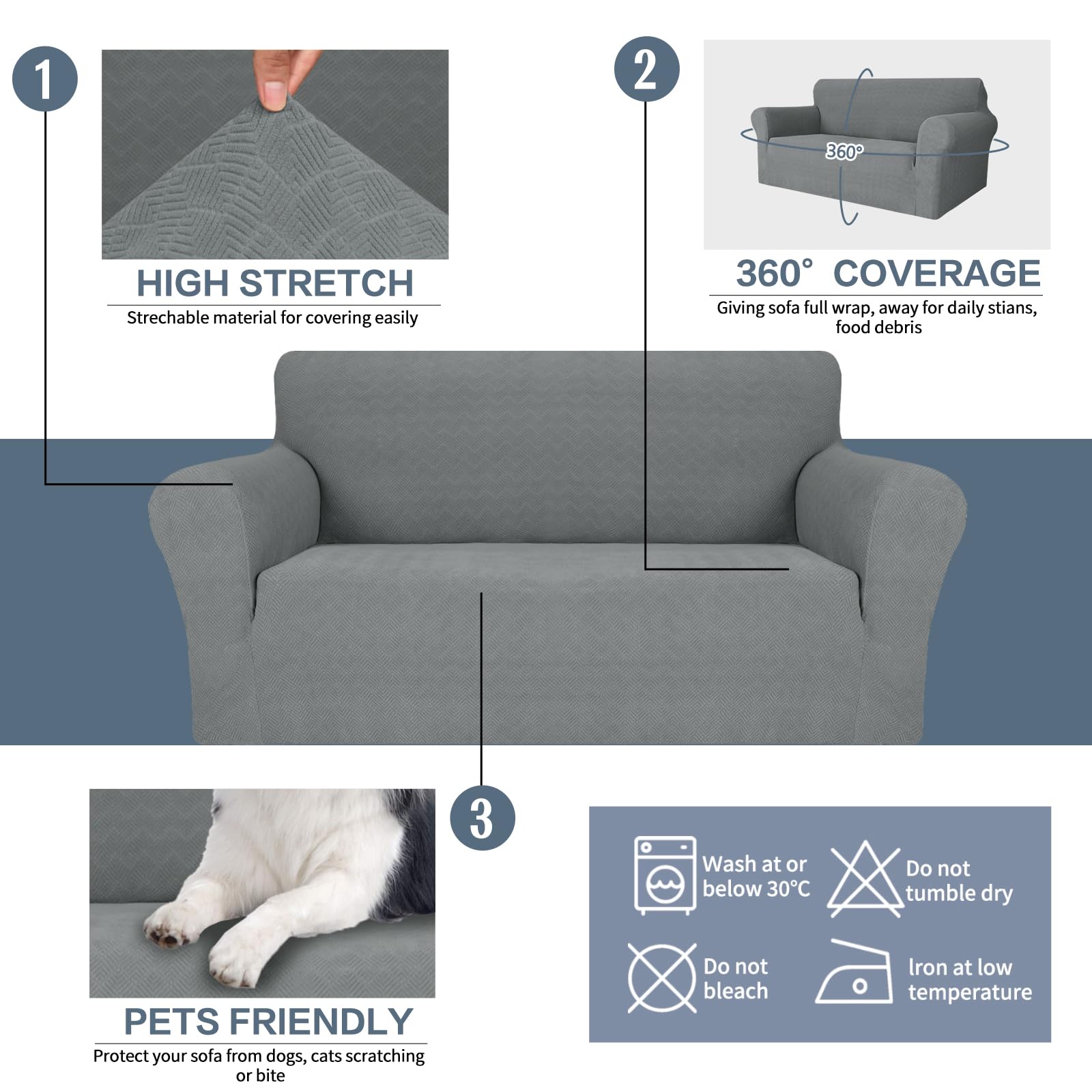 YSTYLE Cubierta de Sofá para 3 Personas – Ajuste Elástico, Antideslizante, Resistente a los Animales Domésticos, Cobertura Completa, Lavable, Diamante