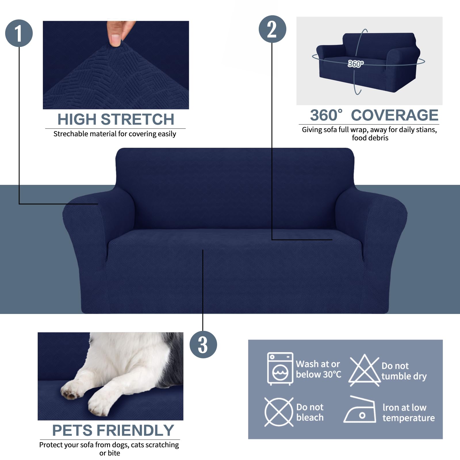 YSTYLE élastique 3 Seater canapé couverture with accoudoirs antidérapant lavable