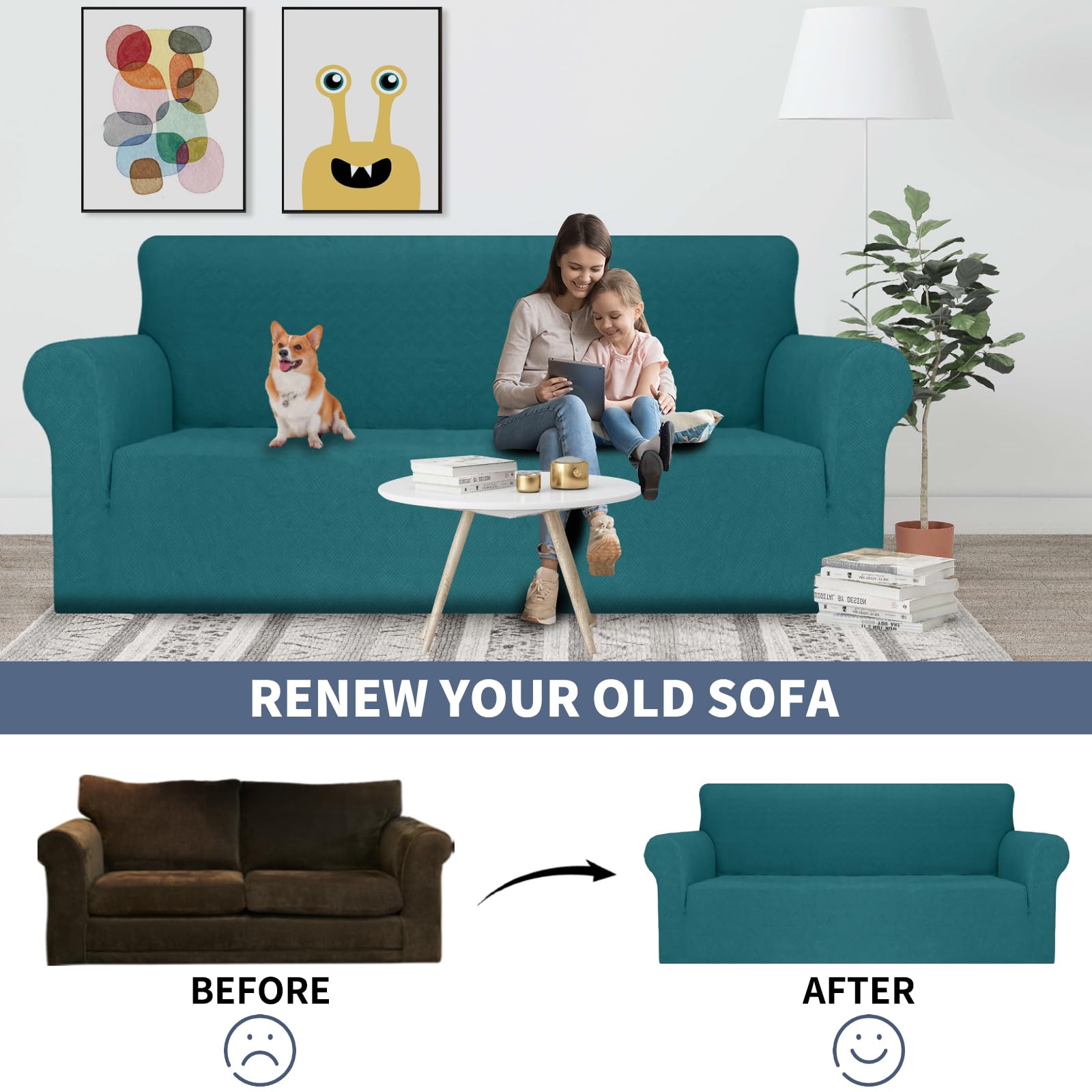 YSTYLE Cubierta de Sofá para 3 Personas – Ajuste Elástico, Antideslizante, Resistente a los Animales Domésticos, Cobertura Completa, Lavable, Diamante