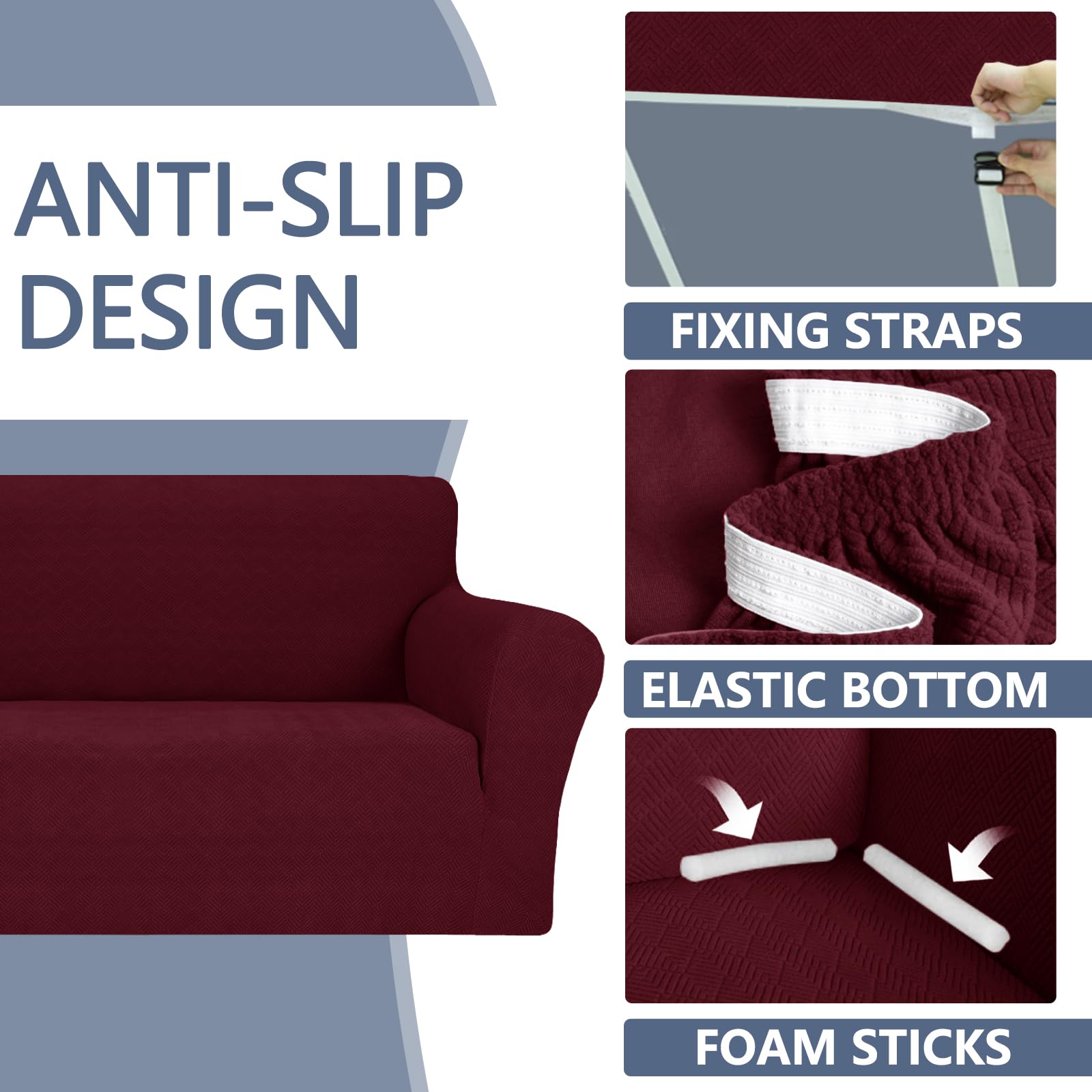 YSTYLE élastique 3 Seater canapé couverture with accoudoirs antidérapant lavable
