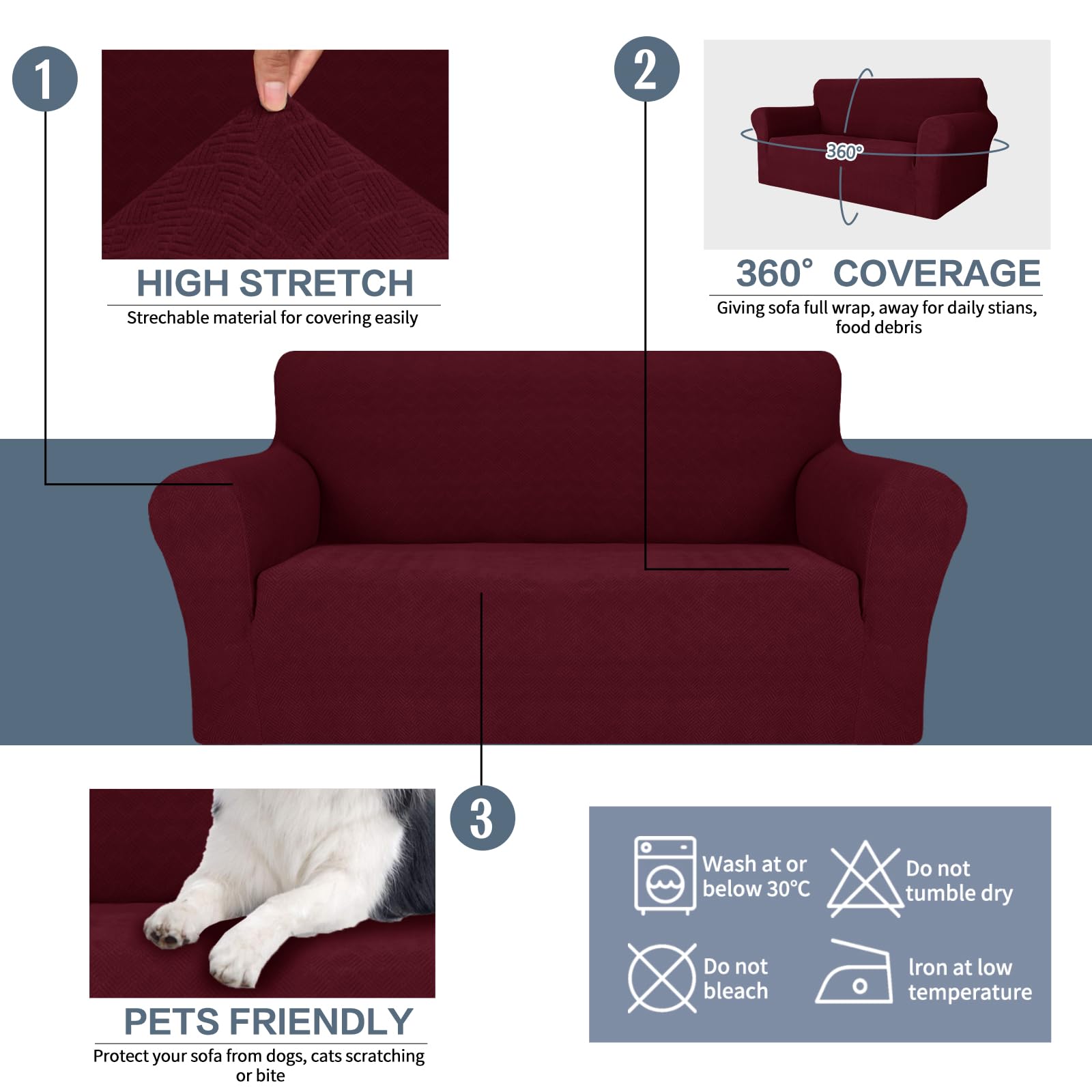 YSTYLE élastique 3 Seater canapé couverture with accoudoirs antidérapant lavable