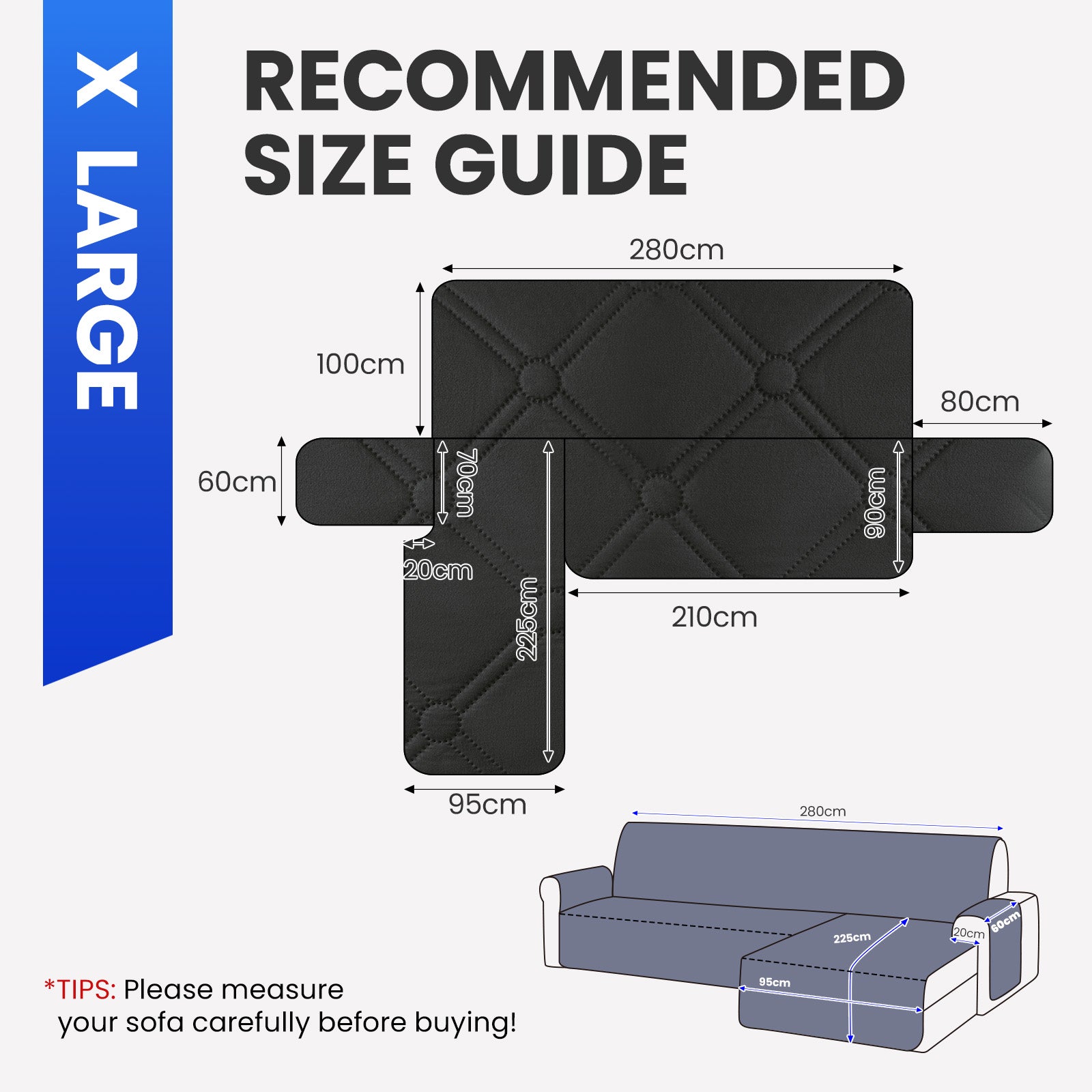 Ystyle Waterproof 4 Seater Corner Sofa Cover Reversible 280 cm