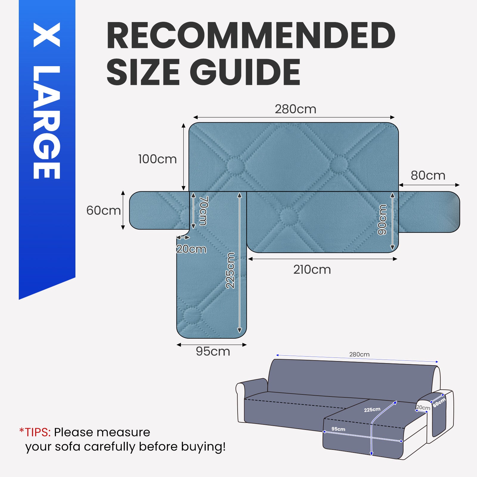 Ystyle Waterproof 4 Seater Corner Sofa Cover Reversible 280 cm