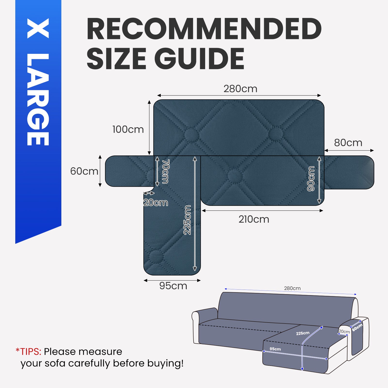 Ystyle Waterproof 4 Seater Corner Sofa Cover Reversible 280 cm