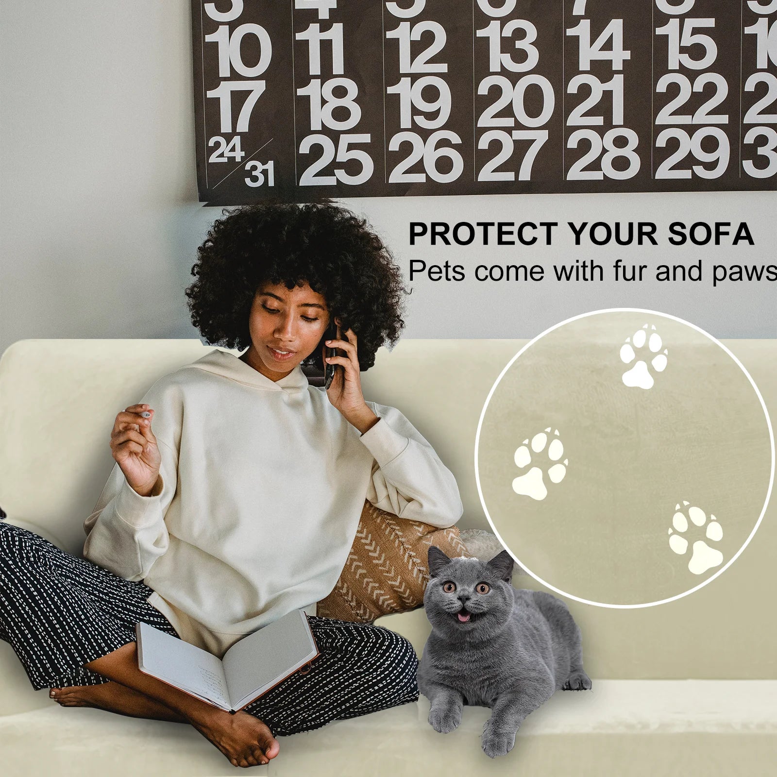 YSTYLE Velvet 1 Seater Sofa Cover – Stretch Fit, Anti-Scratch, Pet-Friendly, Non-Slip, Washable