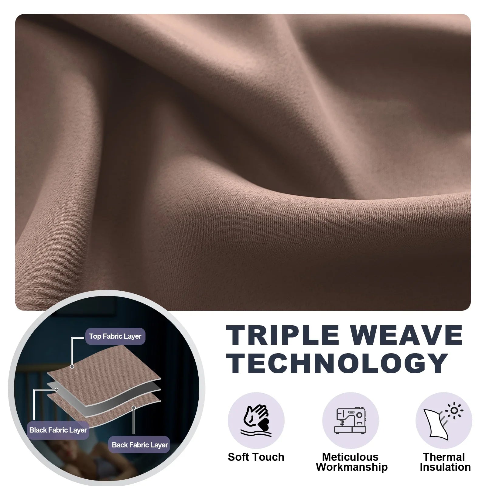 YSTYLE 2 Pieces Waterproof Blackout Curtains Thermal Insulated-YSTYLE