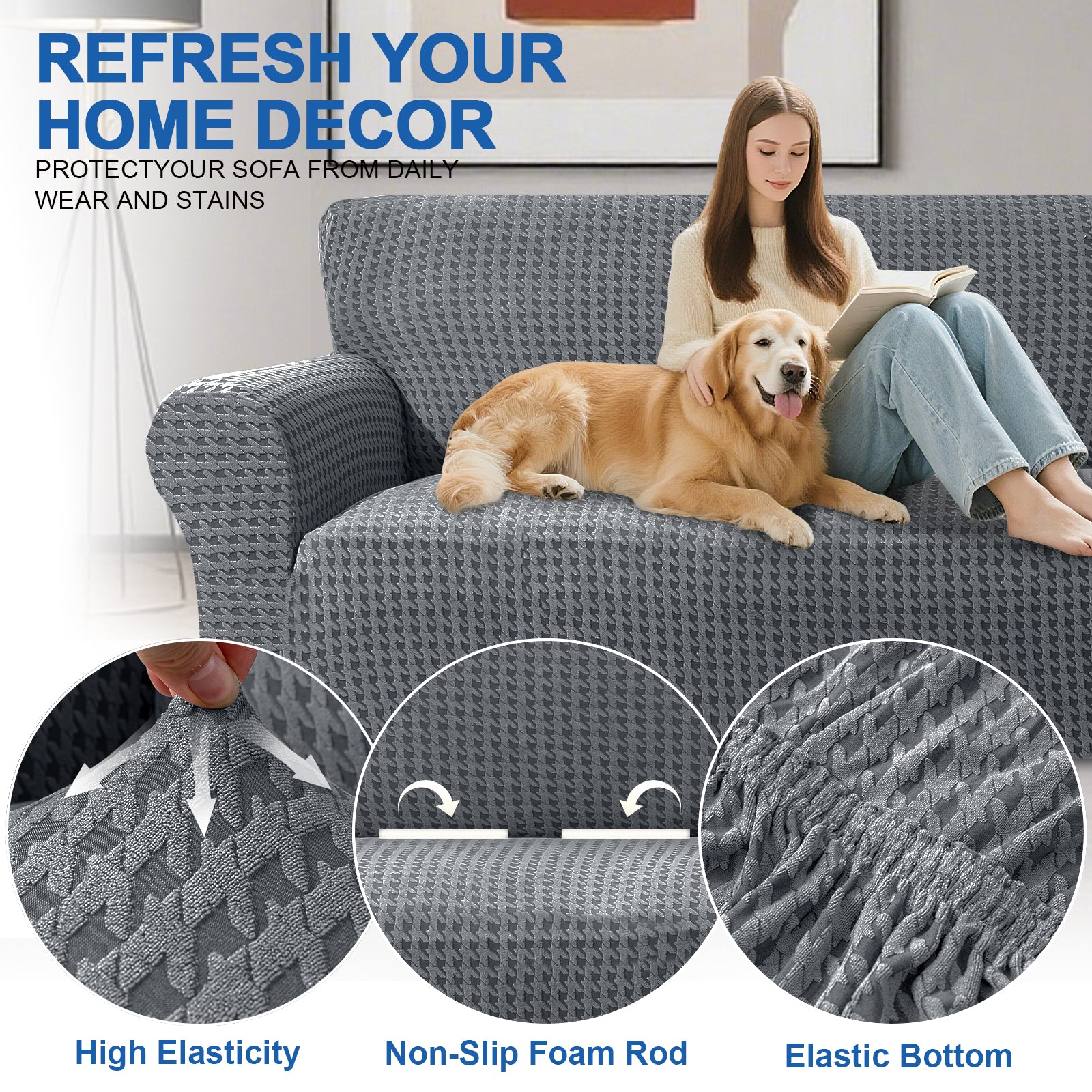 Ystyle 2-Seat Sofa Cover with Armrests, Elastic Universal Seat Cover, Anti-Scratch Universal Sofa Cover, Anti-Slip Washable Sofa Protector, Stain-Resistant