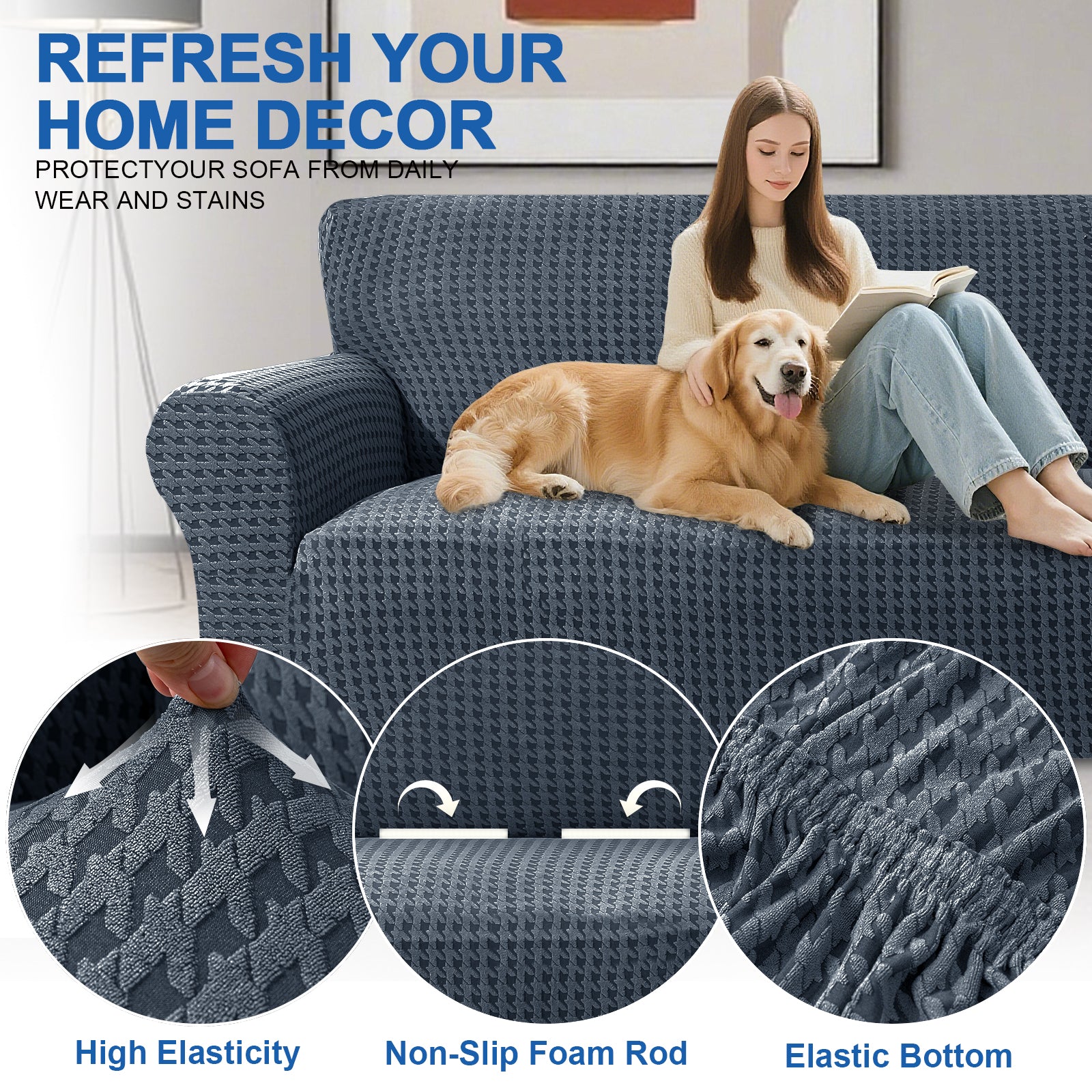 Ystyle 2-Seat Sofa Cover with Armrests, Elastic Universal Seat Cover, Anti-Scratch Universal Sofa Cover, Anti-Slip Washable Sofa Protector, Stain-Resistant