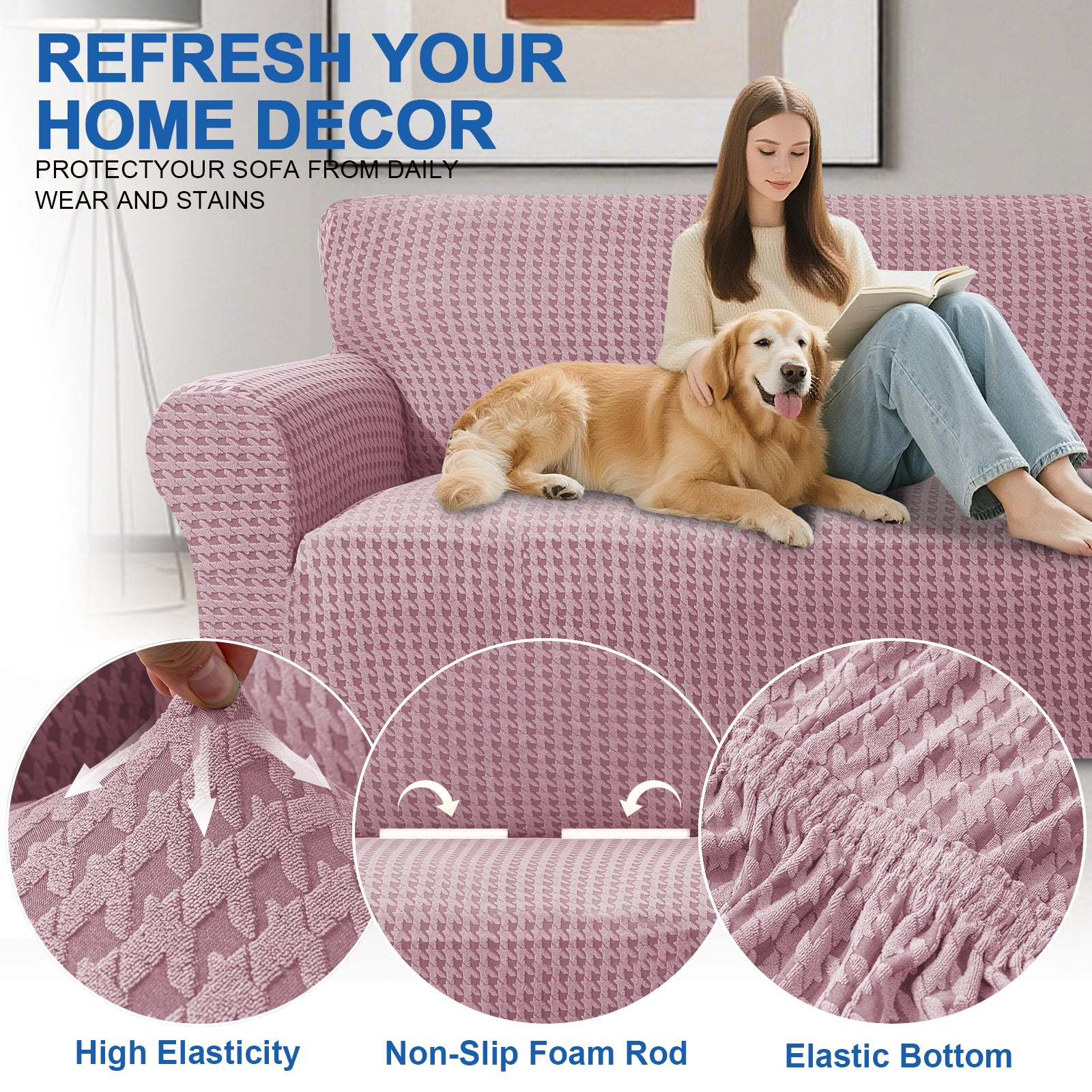 Ystyle 2-Seat Sofa Cover with Armrests, Elastic Universal Seat Cover, Anti-Scratch Universal Sofa Cover, Anti-Slip Washable Sofa Protector, Stain-Resistant