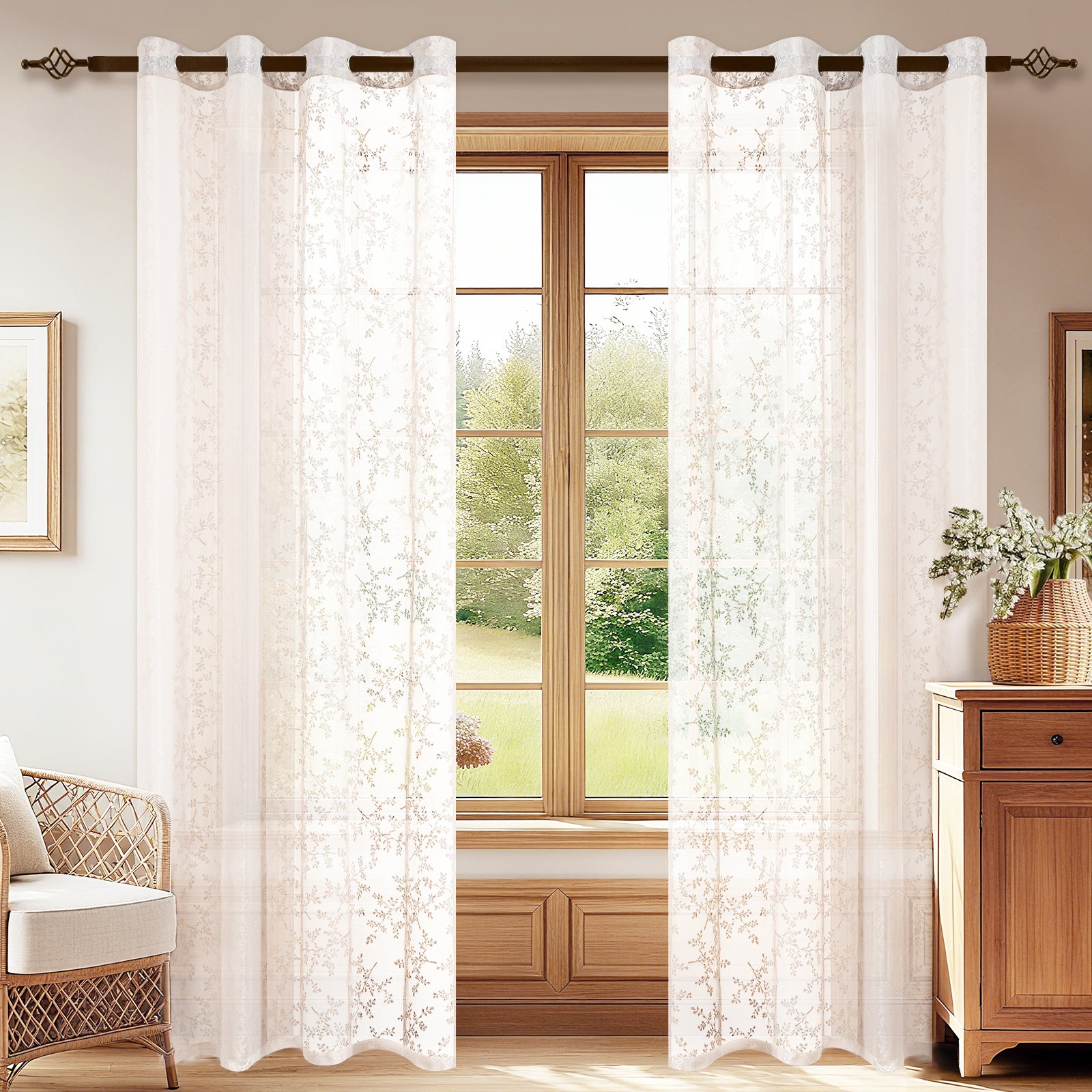 YSTYLE 2 Pieces Semi Sheer Lace Curtains Eyelets-YSTYLE