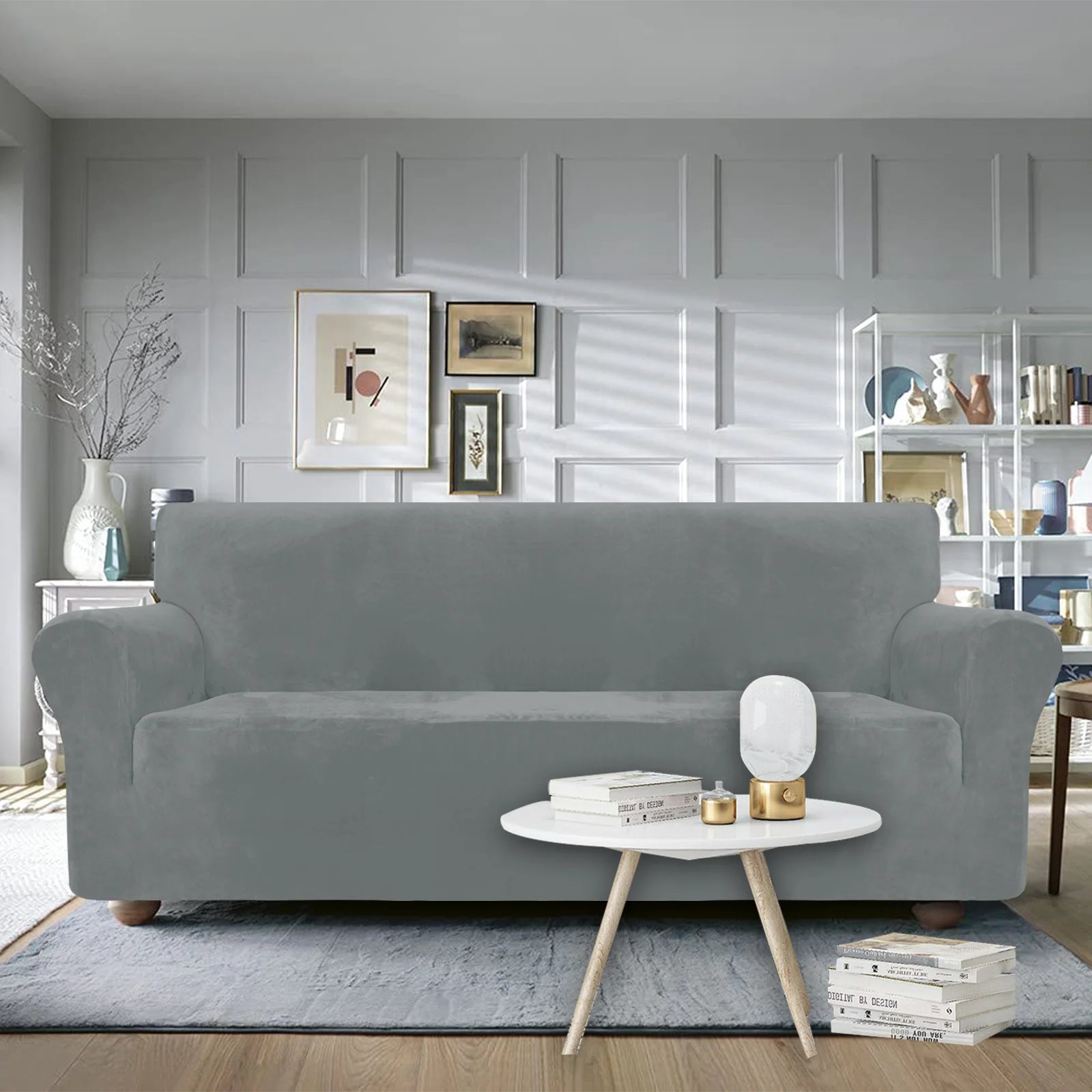 YSTYLE Velvet 4 Seater Sofa Cover with Armrests Stretch Anti Slip-YSTYLE