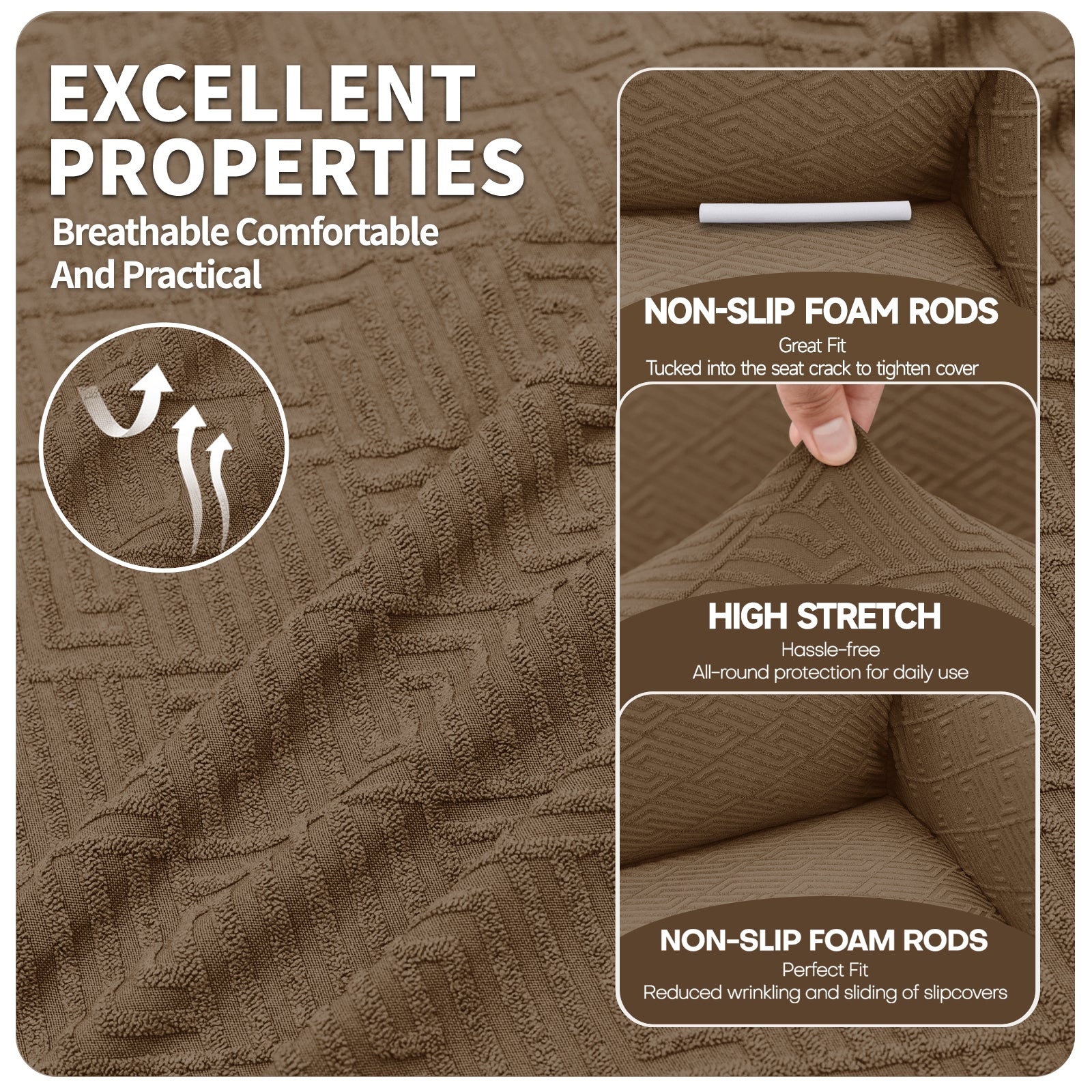 Copertura per divano a 3 posti YSTYLE Stretch con braccioli, motivo jacquard geometrico