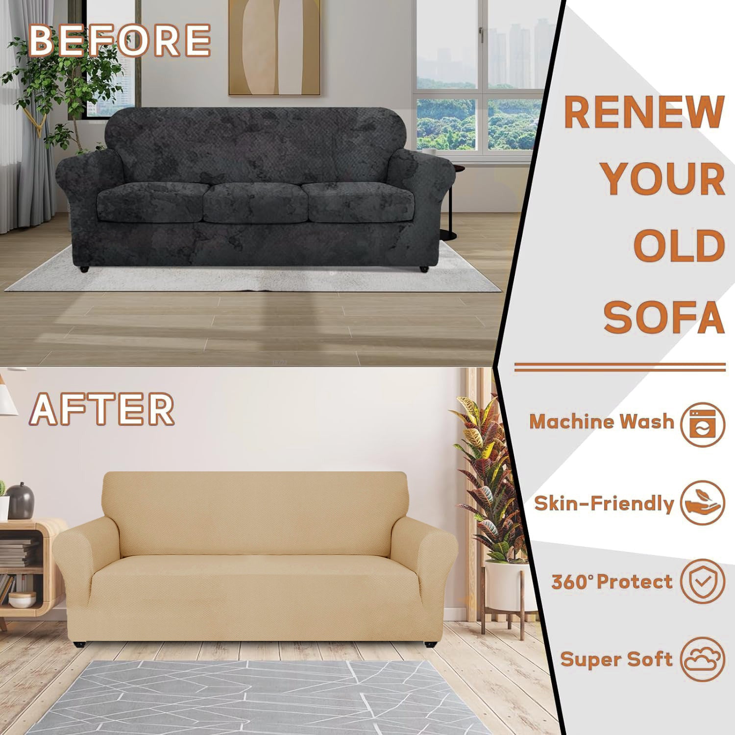 YSTYLE Stretch 4 Seater Sofa Cover Jacquard Anti-Slip