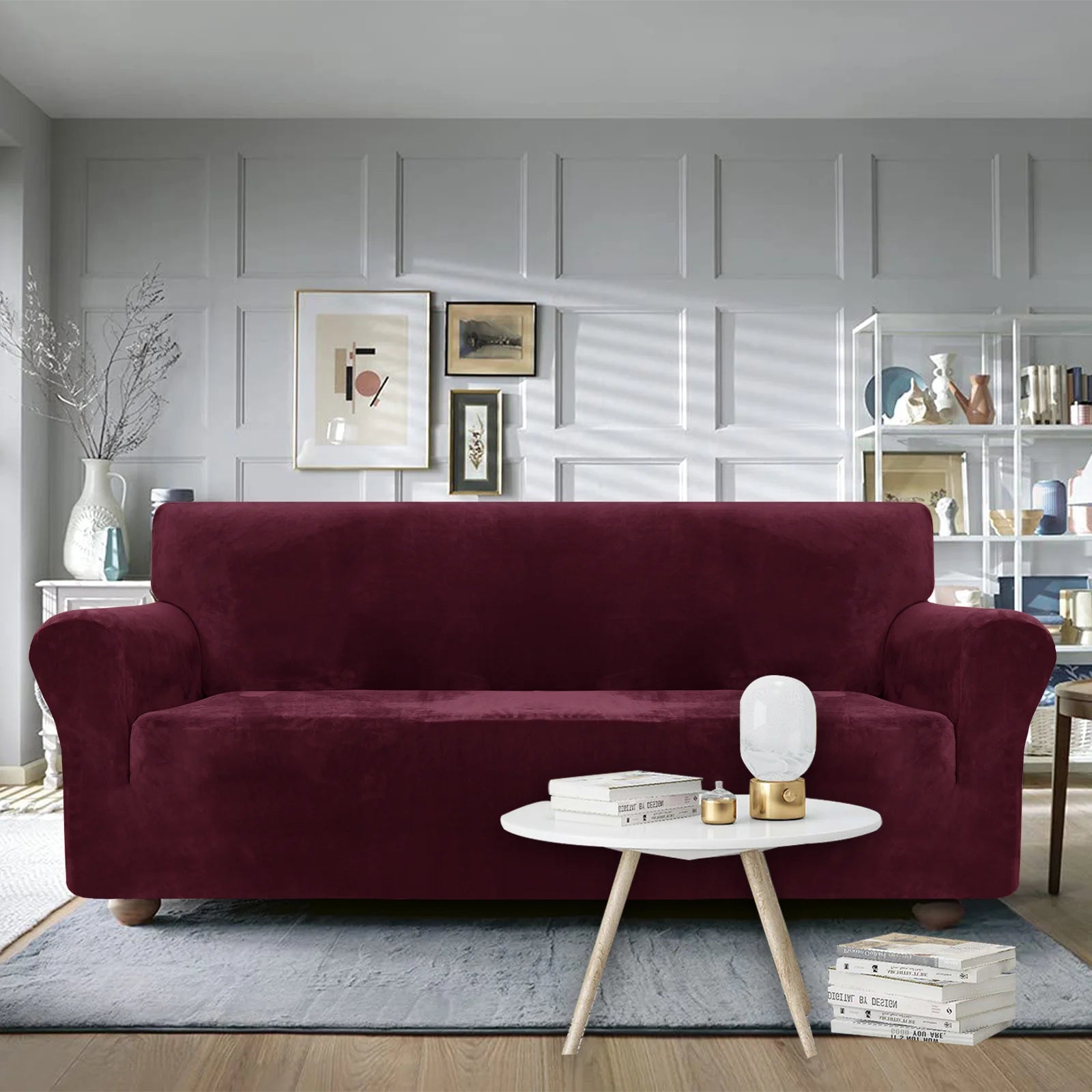 YSTYLE Velvet 4 Seater Sofa Cover with Armrests Stretch Anti Slip-YSTYLE