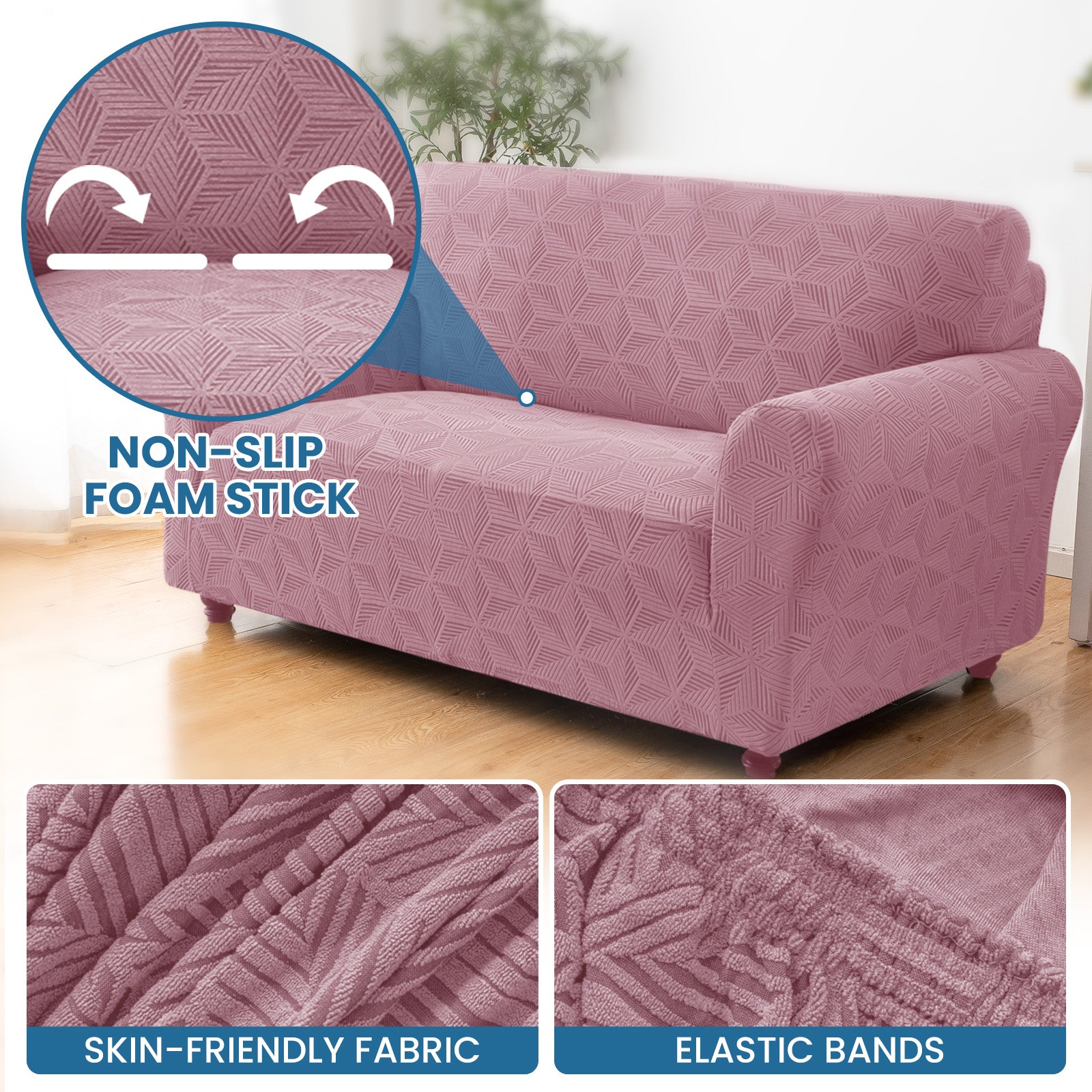 Ystyle Stretch 4 Seater Sofa Cover with Armrests Geometric Pattern Anti Slip-YSTYLE