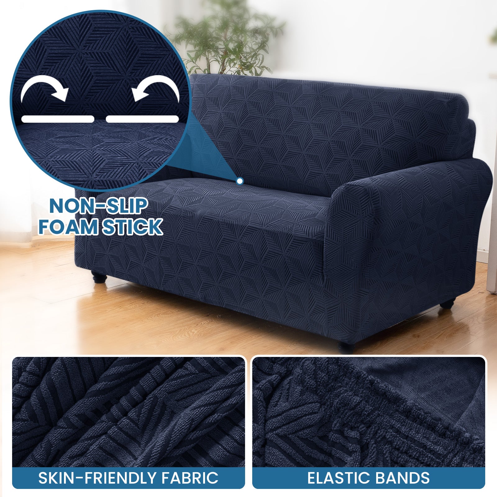 Ystyle Stretch 4 Seater Sofa Cover with Armrests Geometric Pattern Anti Slip-YSTYLE