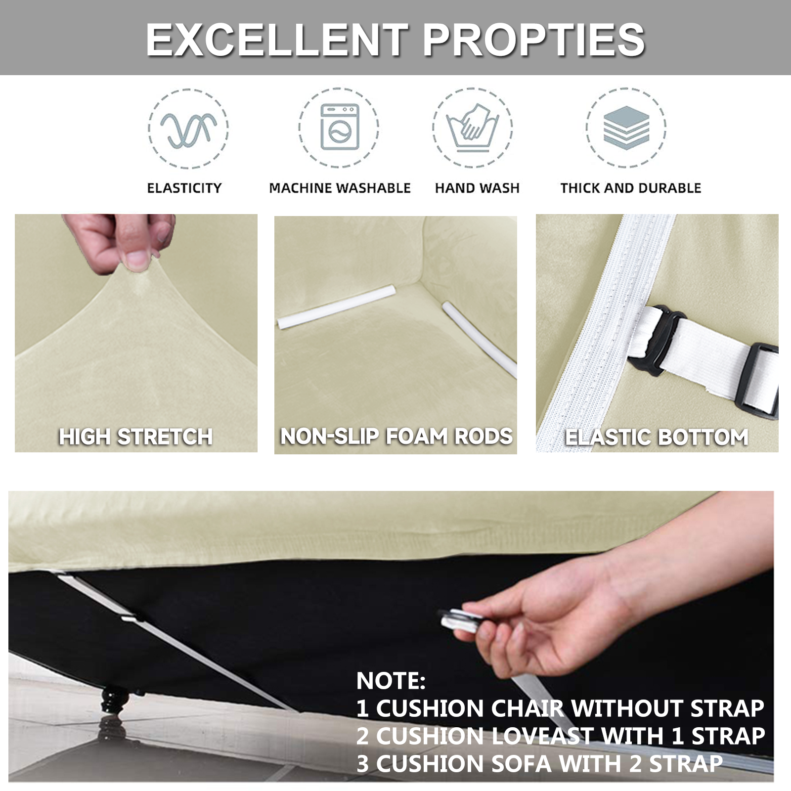 YSTYLE Velvet Cubierta de Sofá para 3 Personas – Ajuste Elástico, Anti-Rasguño, Amigable con Mascotas, Antideslizante, Lavable