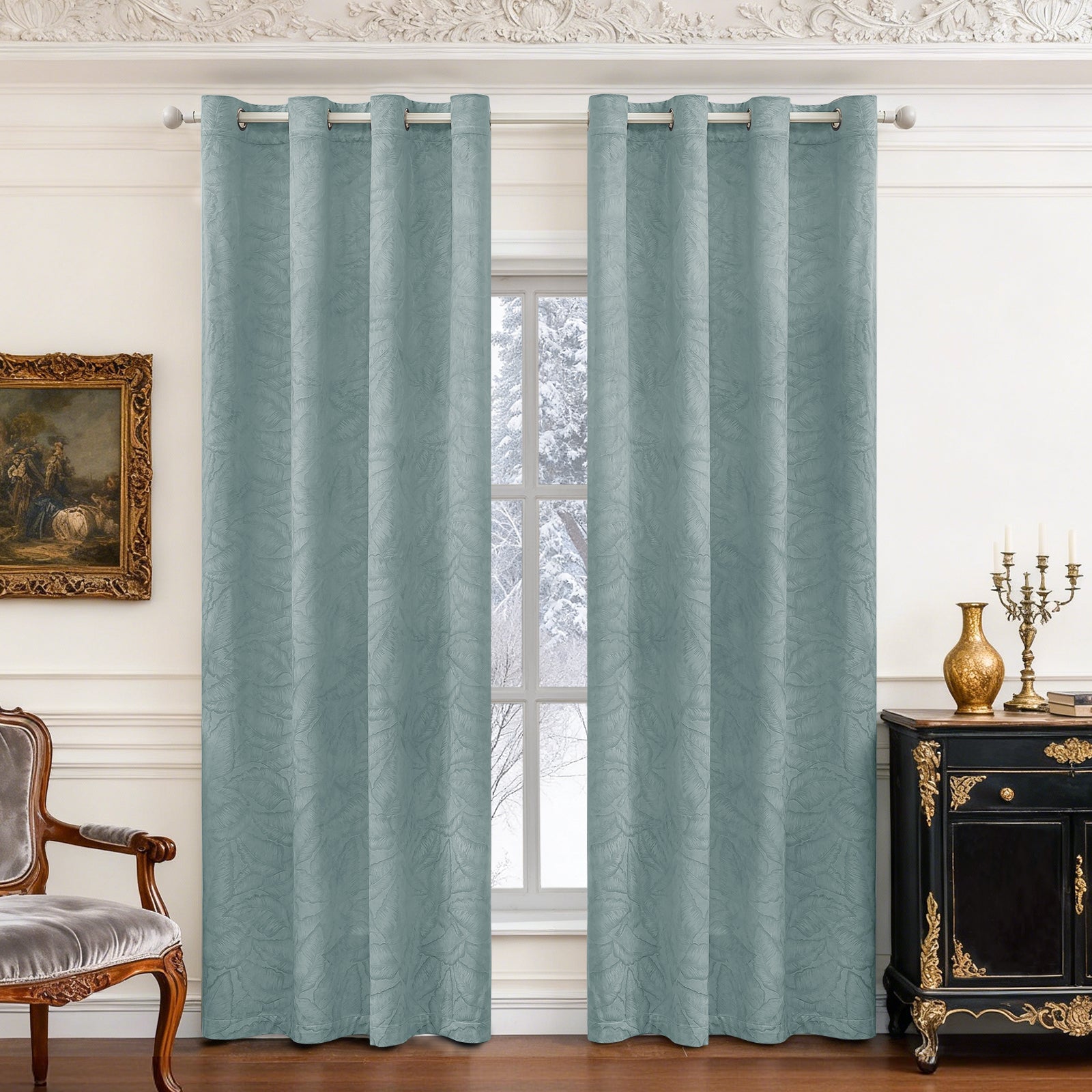 2 Pieces rideaux opacifiants with Stainless Steel Eyelets thermique Polyester Panels