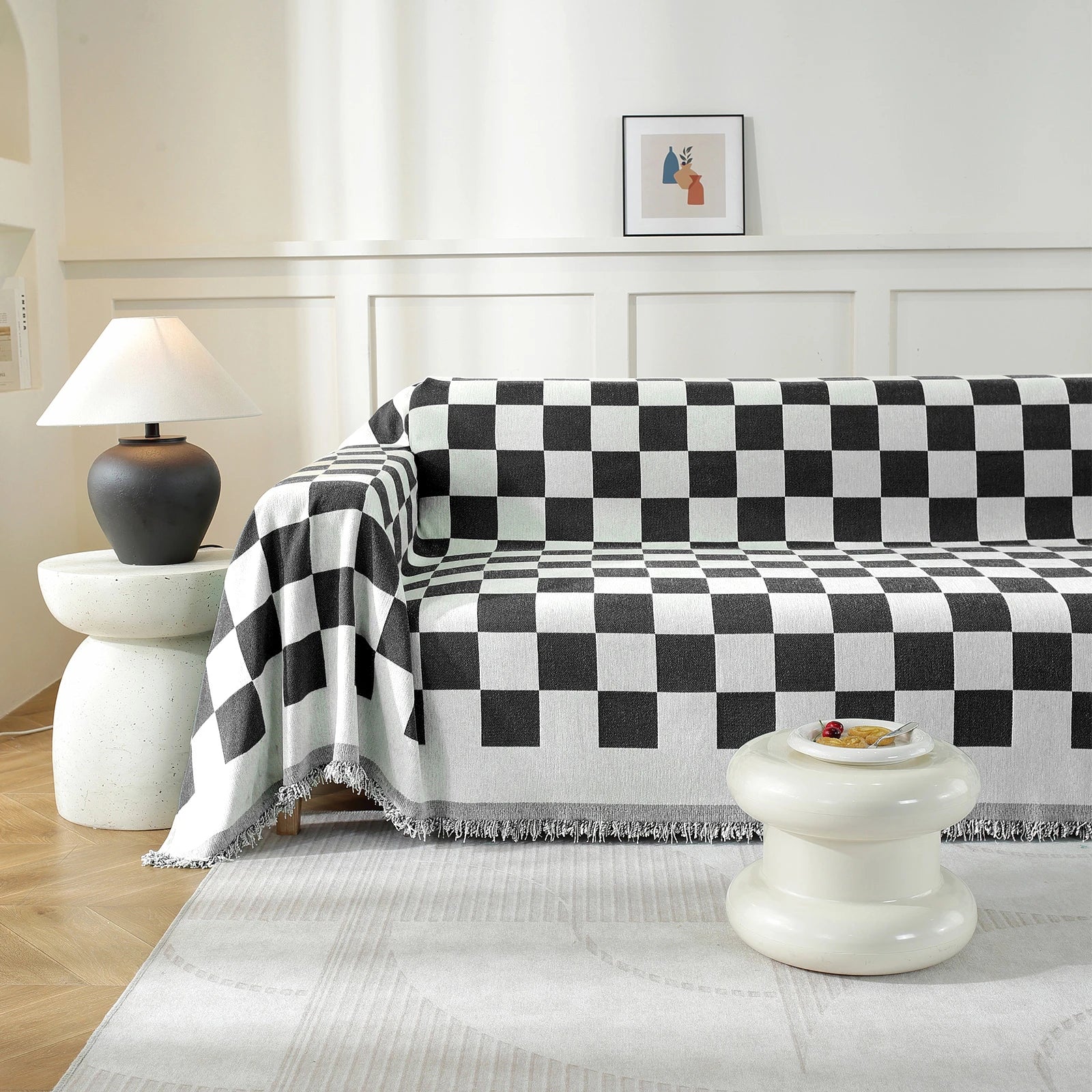 YSTYLE 4 Seater Blanket – Versatile Sofa Blanket, Full Coverage, Anti-Stain Design,Geometric Square