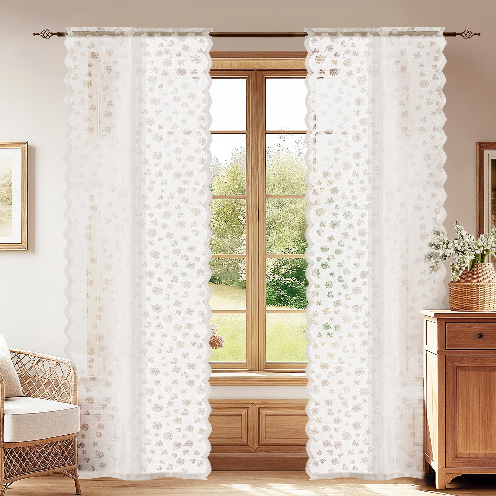 Ystyle 2 Panels Set, Semi-Sheer Indoor Curtains, 70x240cm, Classic Lace Voile Curtains with Rod Pocket, Lightweight