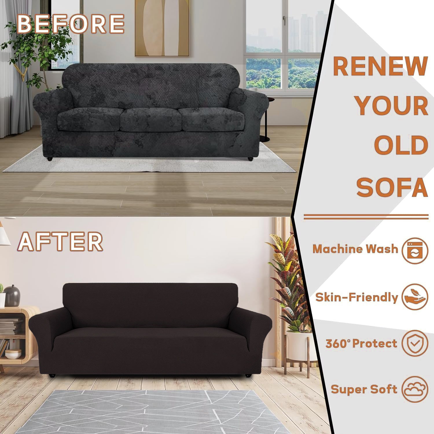 Housse de canapé 1 place extensible YSTYLE jacquard anti-dérapant