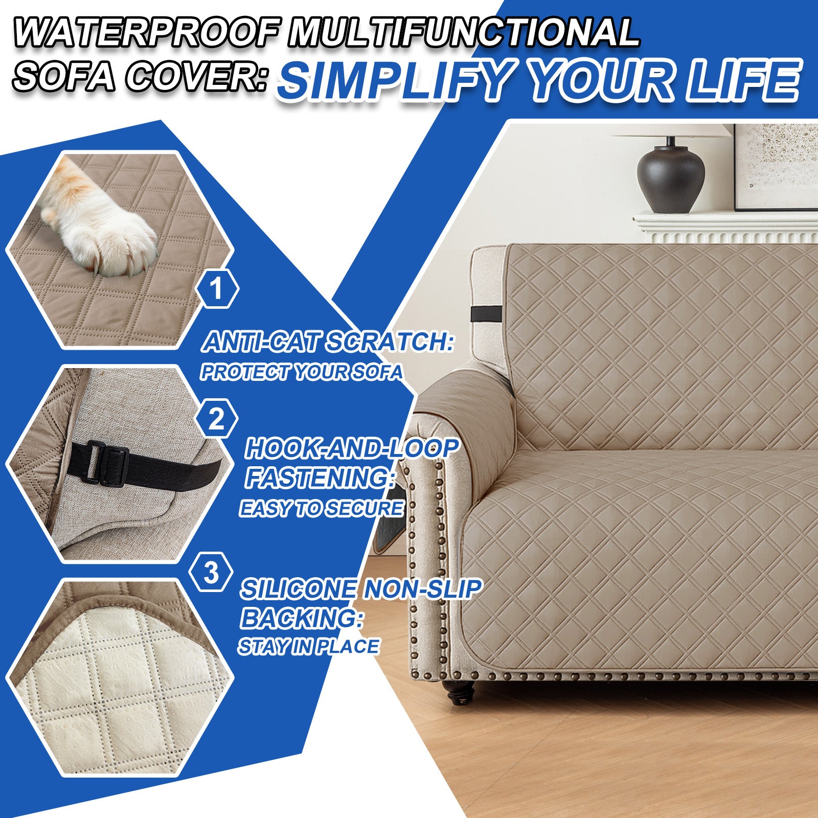 Ystyle 100% Waterproof 2 Seater Sofa Cover with Side Pockets-YSTYLE