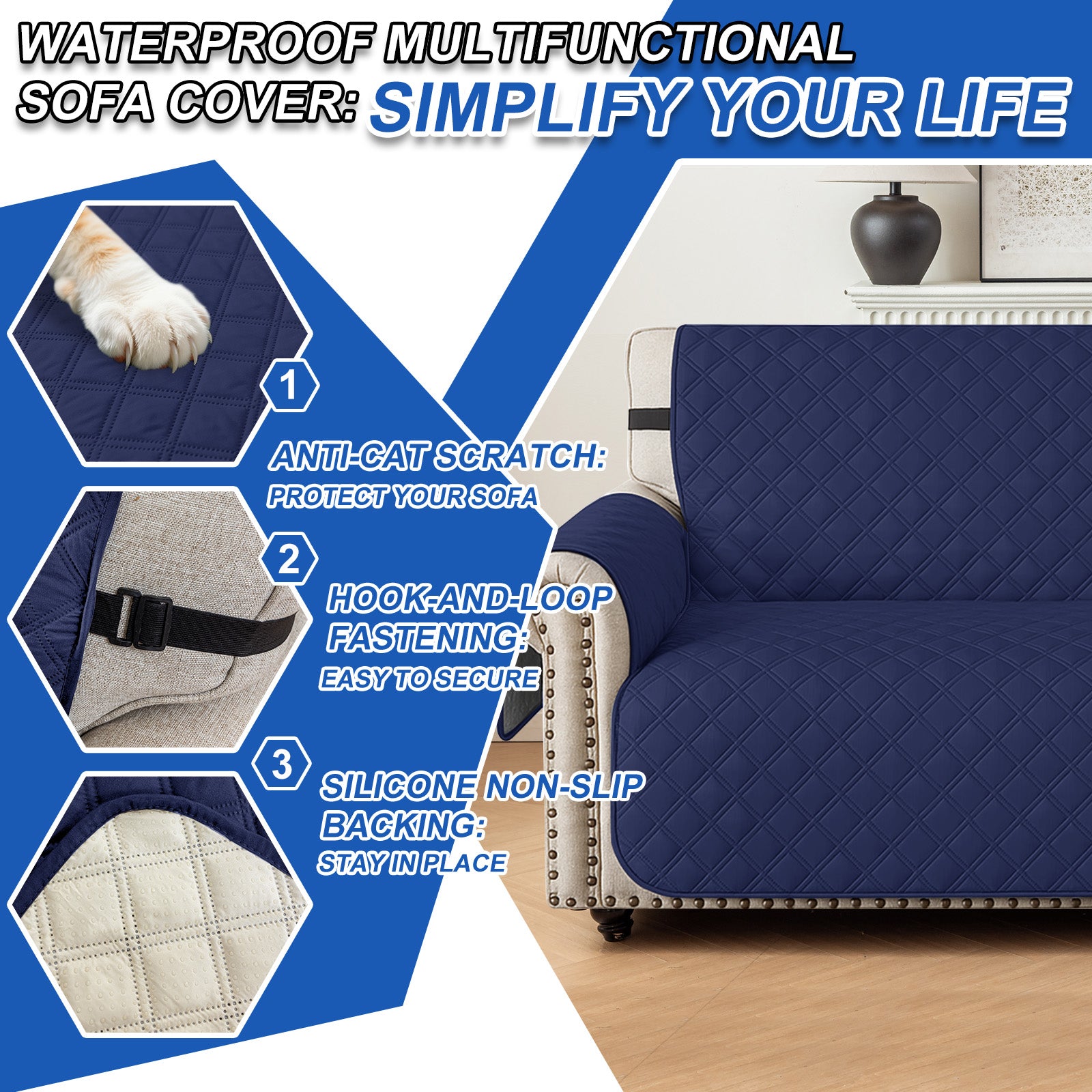 Ystyle 100% Waterproof 2 Seater Sofa Cover with Side Pockets-YSTYLE