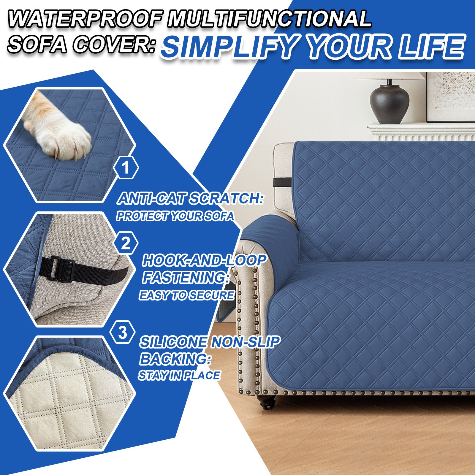 Ystyle 100% Waterproof 4 Seater Sofa Cover with Side Pockets