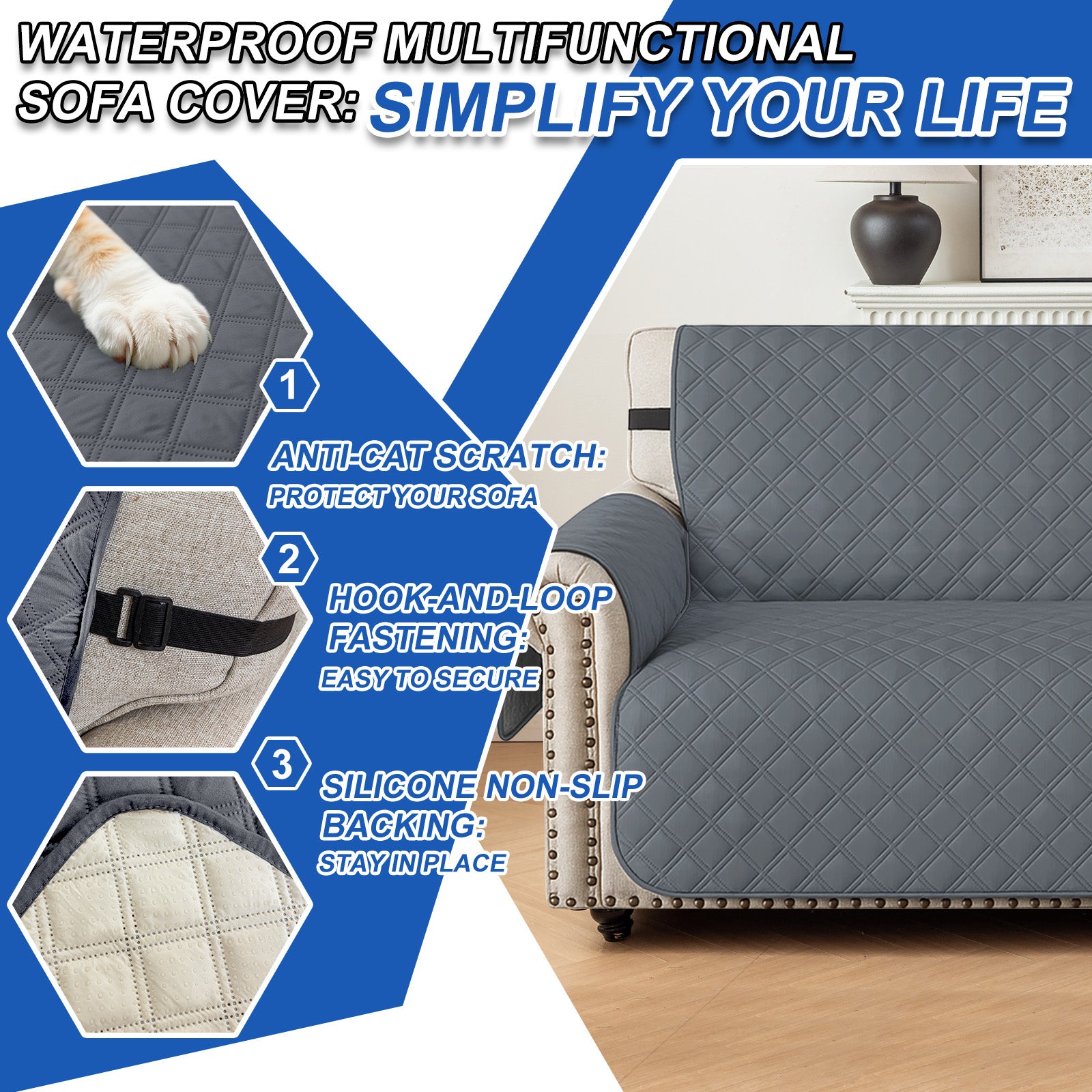 Ystyle 100% Waterproof 4 Seater Sofa Cover with Side Pockets