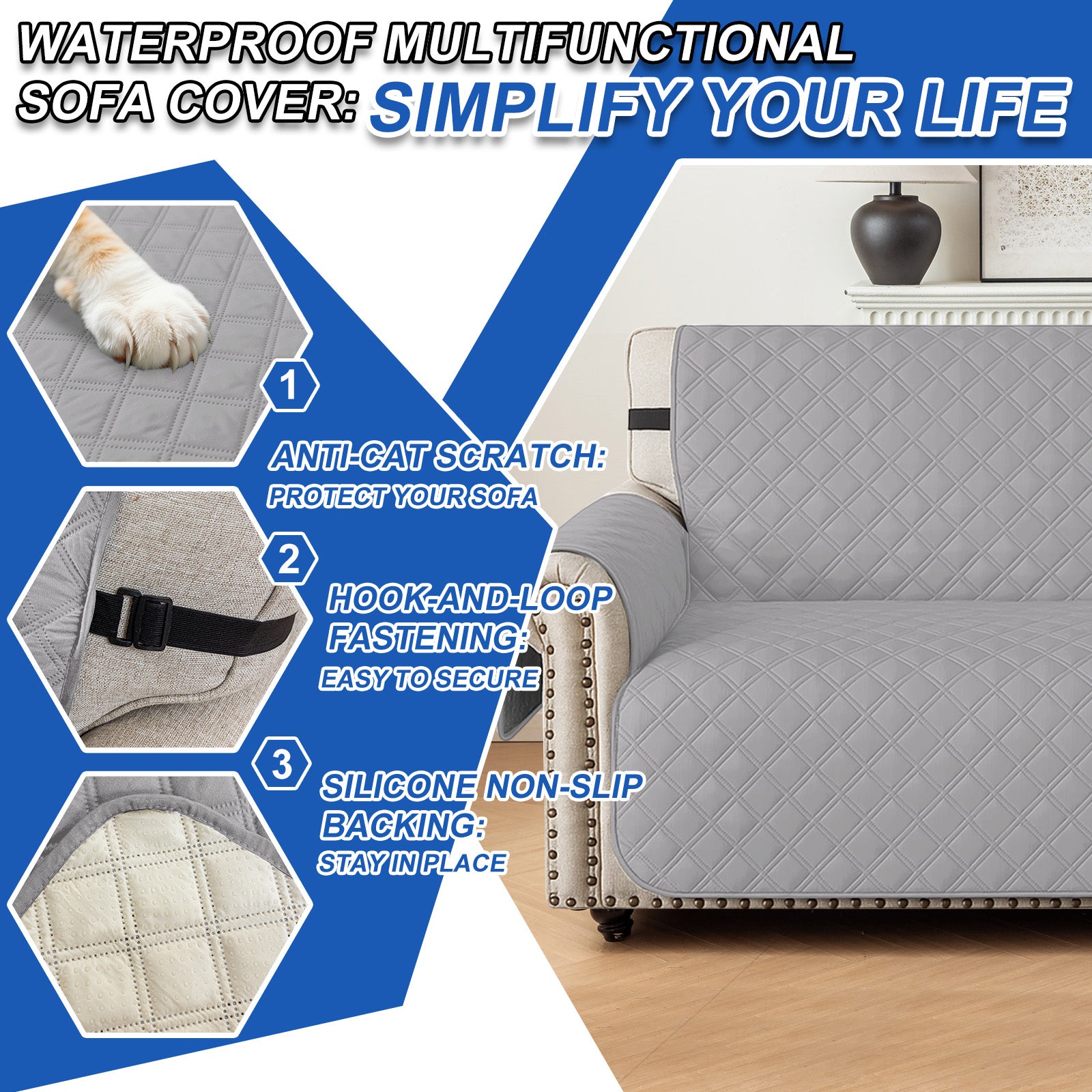 Ystyle 100% Waterproof 2 Seater Sofa Cover with Side Pockets-YSTYLE