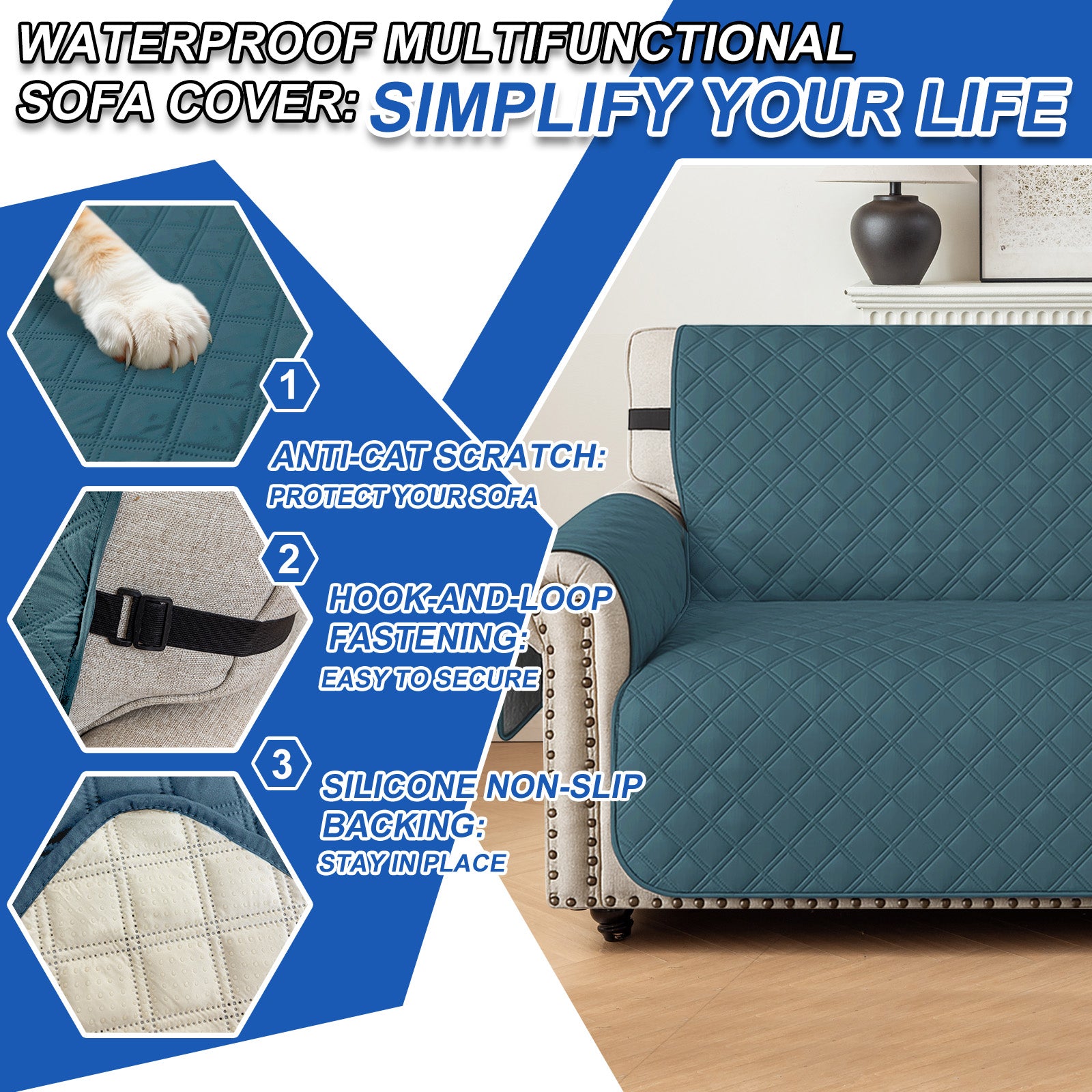 Ystyle 100% Waterproof 2 Seater Sofa Cover with Side Pockets-YSTYLE