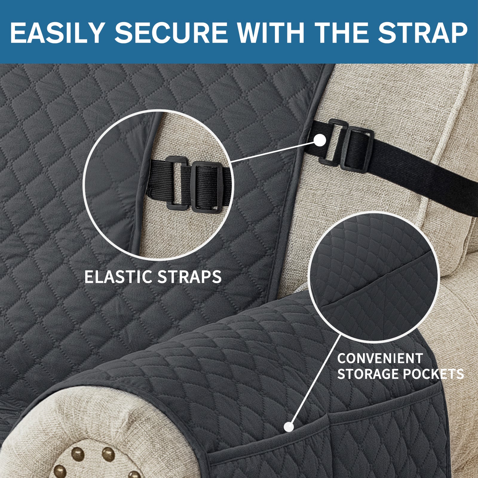 YSTYLE imperméable 2 Seater canapé couverture with accoudoirs antidérapant