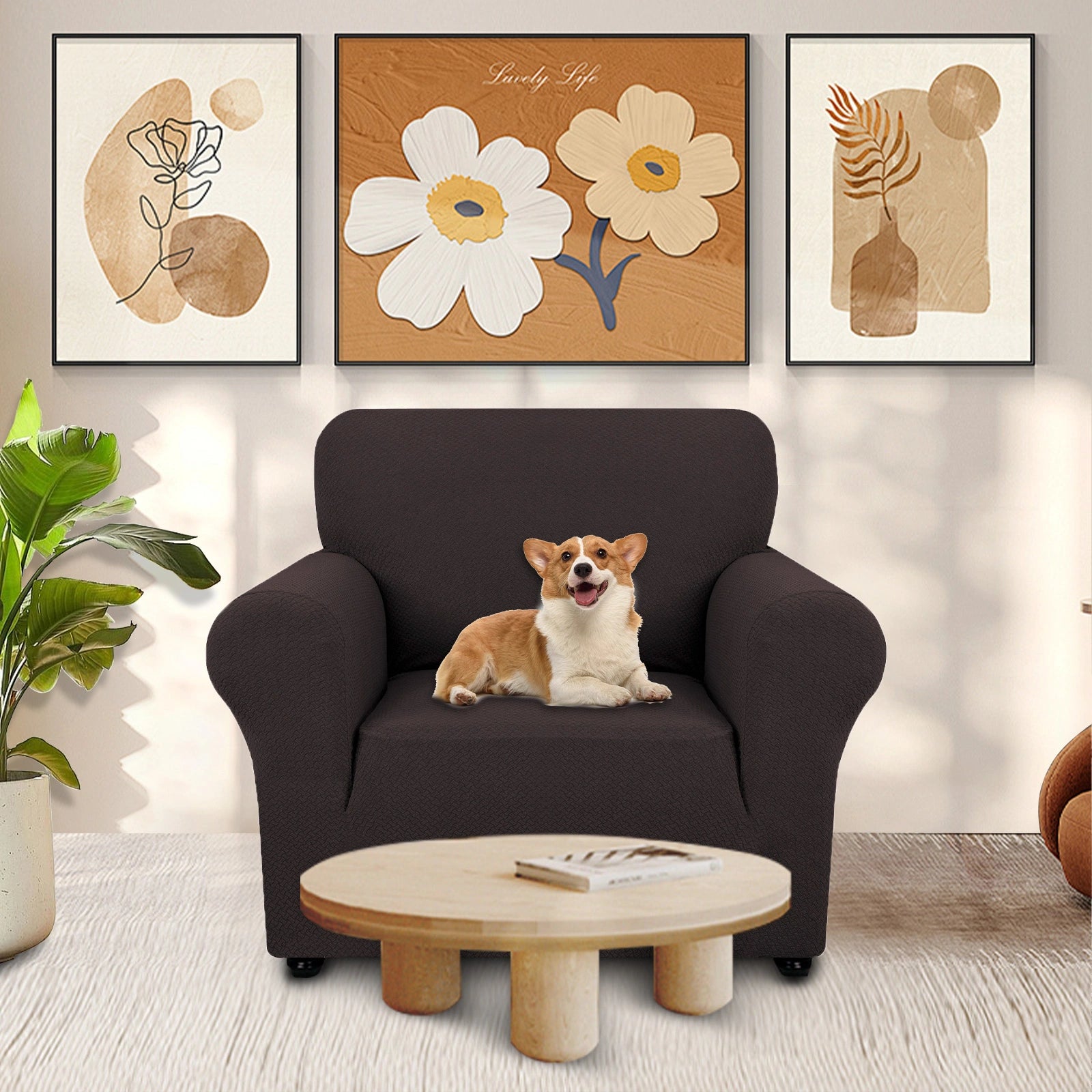 YSTYLE 1 Seater Sofa Cover – Stretch Jacquard, Anti-Slip, Cat-Proof, Washable, Full Cover-Knot