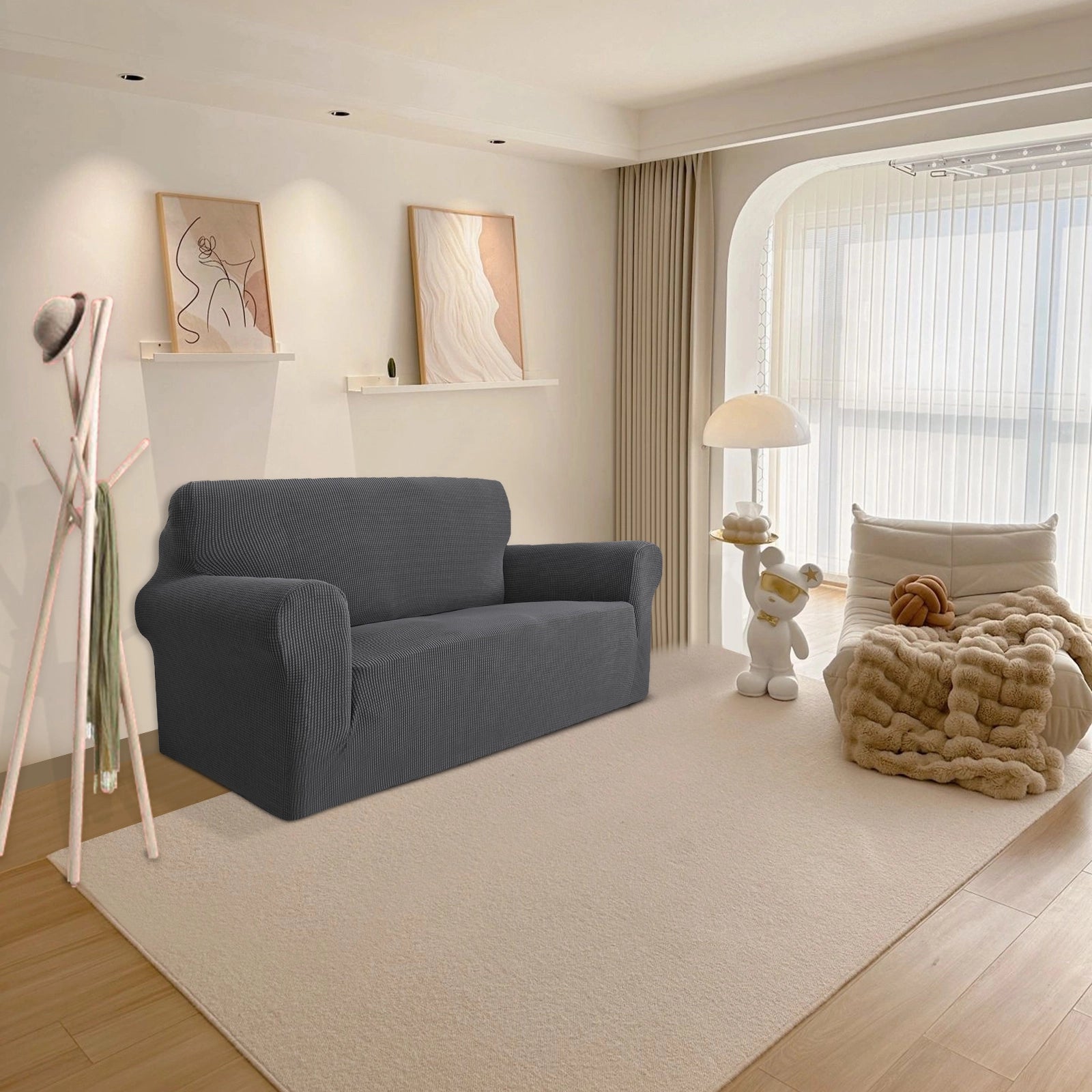 YSTYLE Stretch 2 Seater Sofa Cover with Armrests Anti Slip-YSTYLE