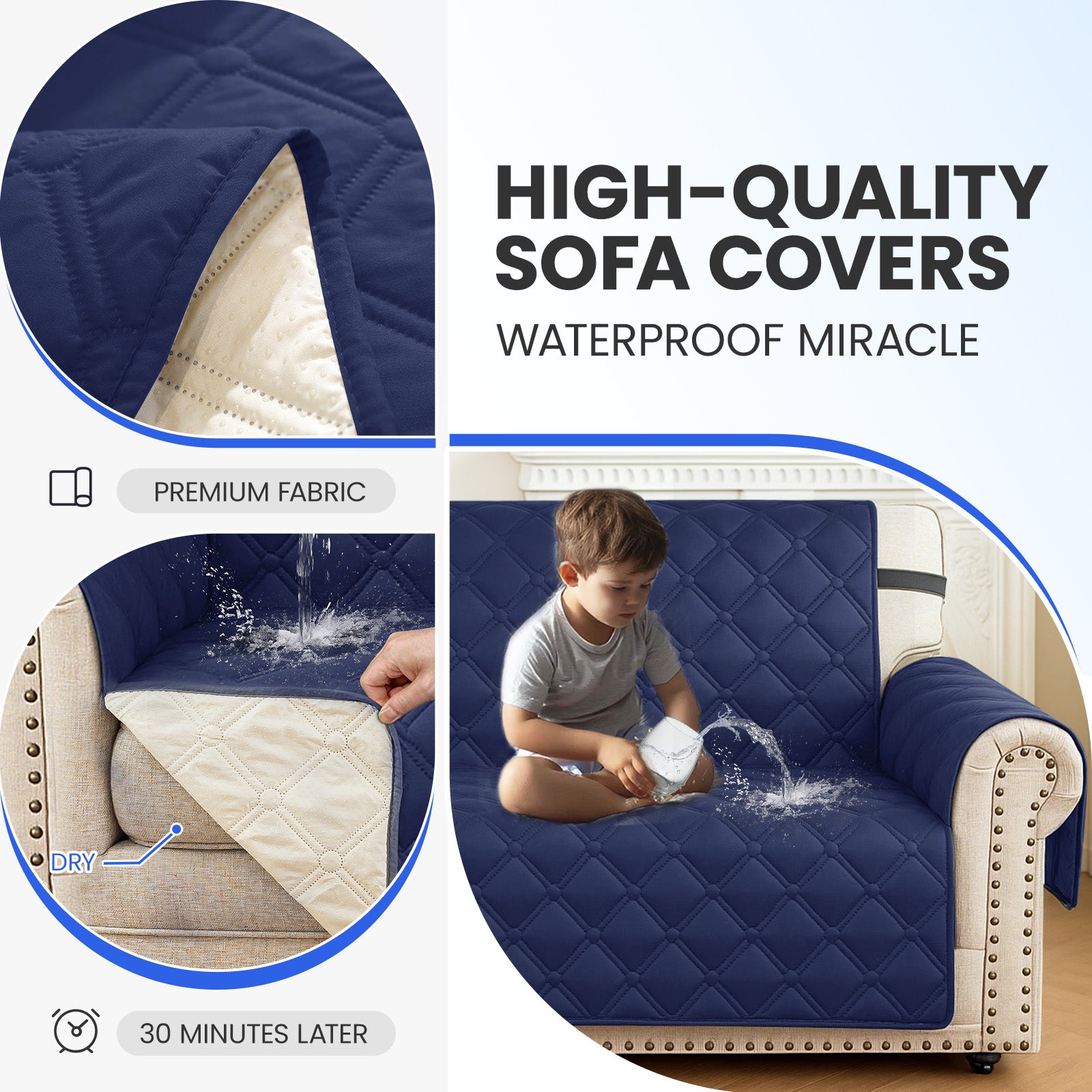 Ystyle Waterproof 3 Seater Corner Sofa Cover Reversible 225 cm