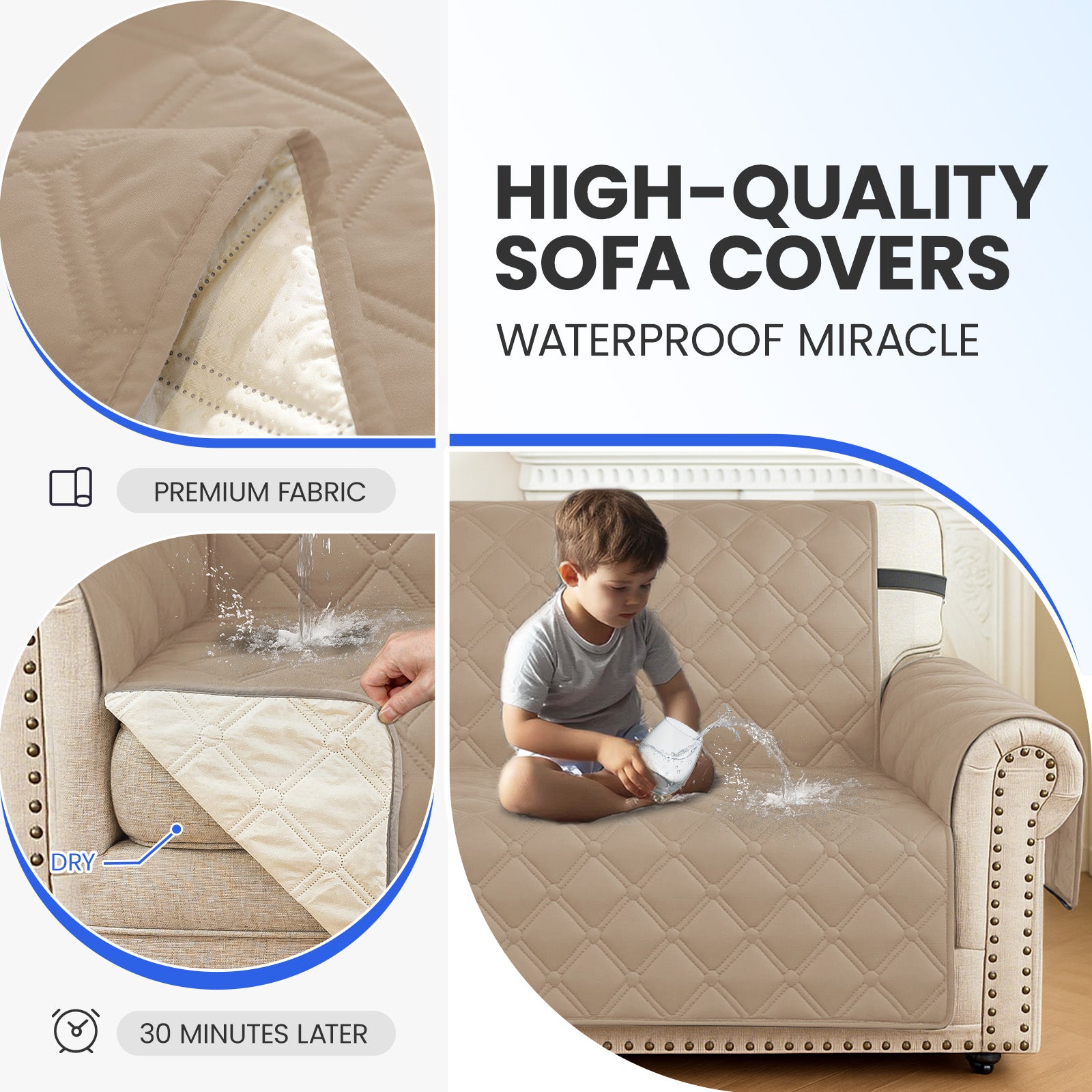 Ystyle Waterproof 3 Seater Corner Sofa Cover Reversible 225 cm