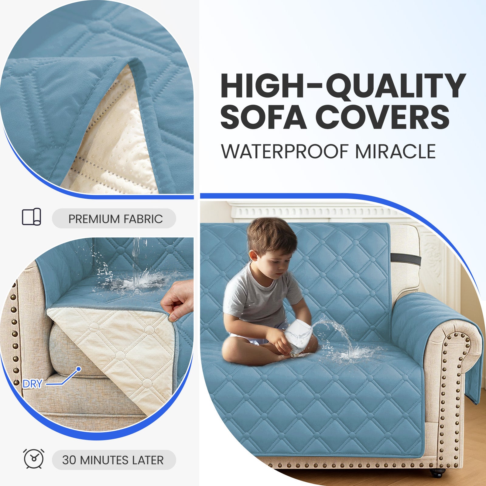 Ystyle Waterproof 3 Seater Corner Sofa Cover Reversible 225 cm