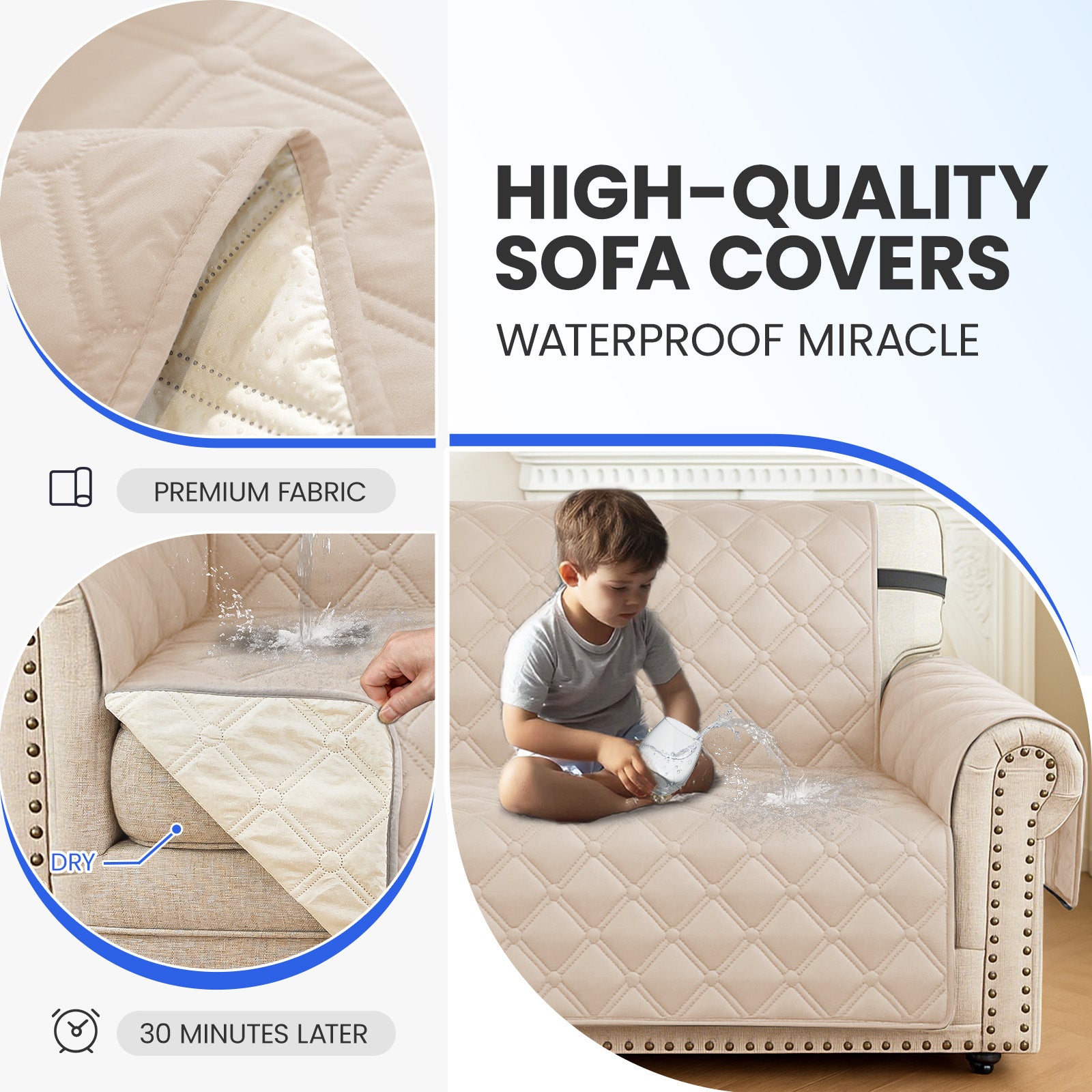 Ystyle Waterproof 3 Seater Corner Sofa Cover Reversible 225 cm